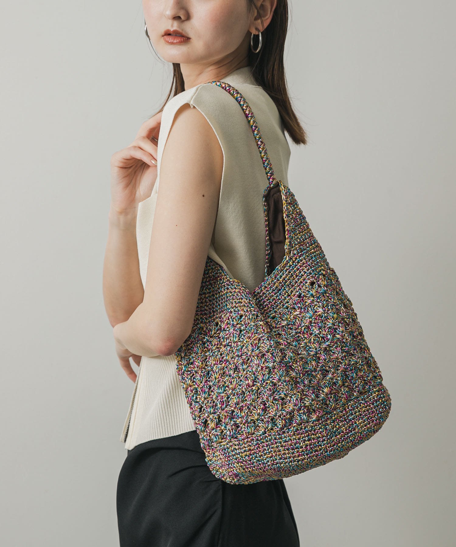 【センスオブプレイス/SENSE OF PLACE by URBAN RESEARCH】のメタリックヤーンバッグ インテリア・キッズ・メンズ・レディースファッション・服の通販 founy(ファニー) 　ファッション　Fashion　レディースファッション　Fashion for Women　バッグ　Bags　2025年　2025　2025春夏・S/S　Spring/Summer 2025 SS25　トレンド　Trend, Trending Now　ポケット　Pocket, Pocket Detail　メッシュ　Mesh, Net Fabric　ロング　Long, Long-Length　今季　This Season, Current Season　夏　Summer　S/S・春夏　SS, Spring/Summer, Warm Season　MIX|ID: prp329100004524826 ipo3291000000032606229