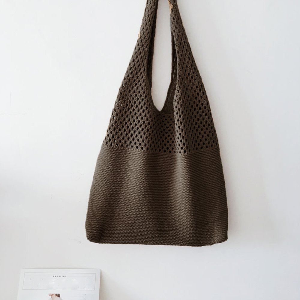 【ミニミニストア/miniministore】のトートバッグ ニット編み バッグ鞄かばん インテリア・キッズ・メンズ・レディースファッション・服の通販 founy(ファニー) 　ファッション　Fashion　レディースファッション　WOMEN　トップス・カットソー　Tops/Tshirt　ニット　Knit Tops　イエロー　Yellow　財布　Wallet　ハンドバッグ　Handbag　パープル　Purple　ポケット　Pocket　無地　Plain Color　ラベンダー　Lavender　ダークブラウン|ID: prp329100004524854 ipo3291000000032004882