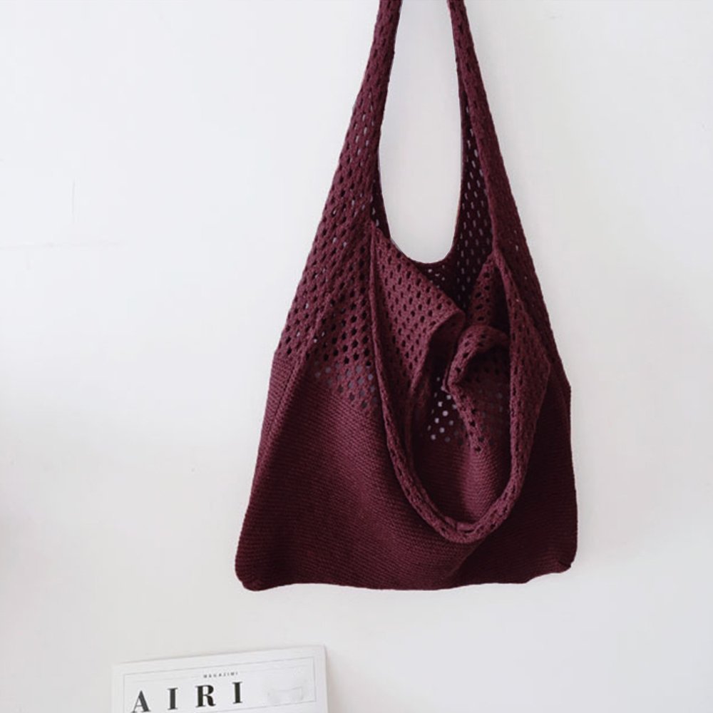 【ミニミニストア/miniministore】のトートバッグ ニット編み バッグ鞄かばん インテリア・キッズ・メンズ・レディースファッション・服の通販 founy(ファニー) 　ファッション　Fashion　レディースファッション　WOMEN　トップス・カットソー　Tops/Tshirt　ニット　Knit Tops　イエロー　Yellow　財布　Wallet　ハンドバッグ　Handbag　パープル　Purple　ポケット　Pocket　無地　Plain Color　ラベンダー　Lavender　ダークパープル|ID: prp329100004524854 ipo3291000000032004886