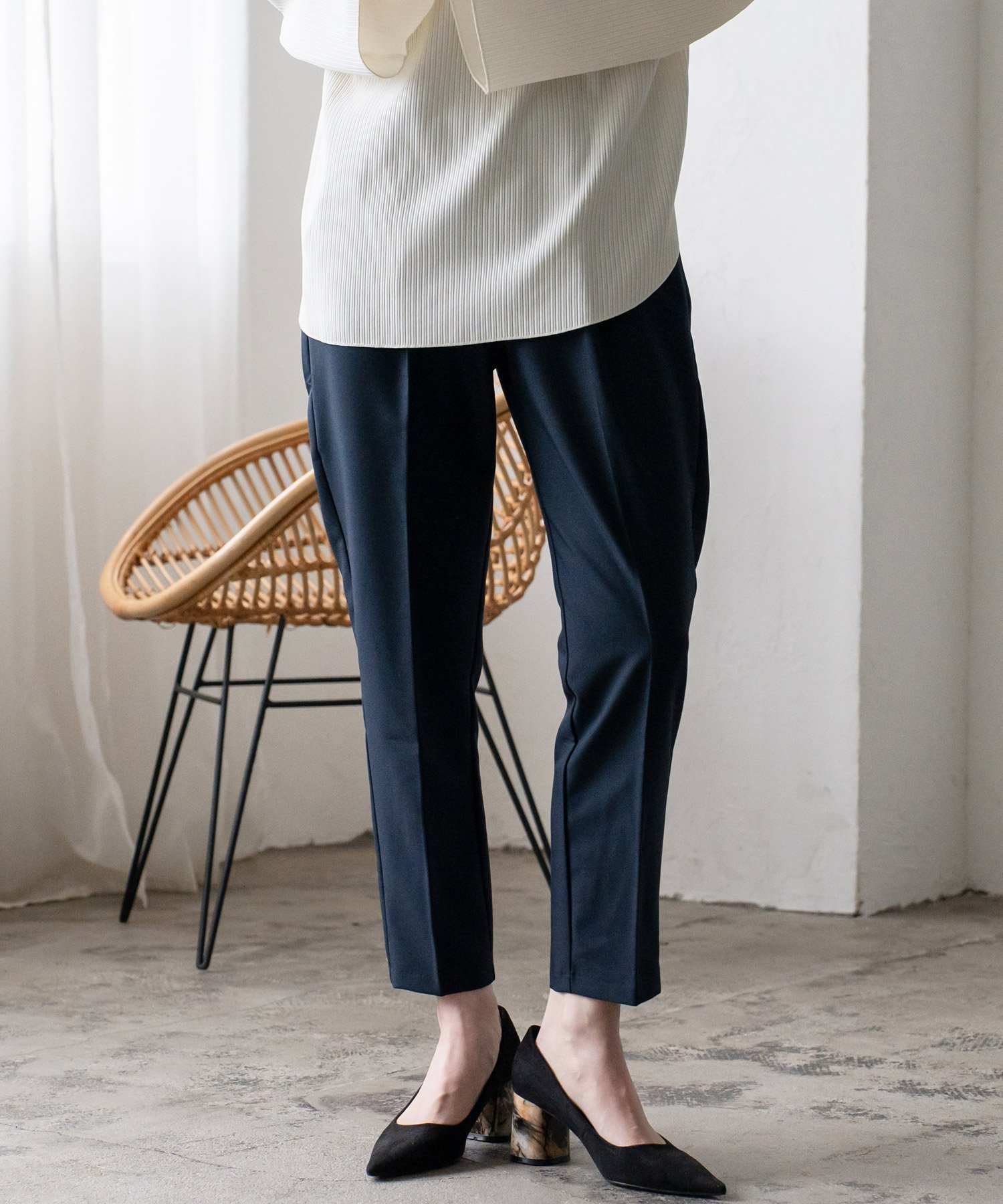 【ヴィータフェリーチェ/VitaFelice】のダブルクロステーパードパンツ インテリア・キッズ・メンズ・レディースファッション・服の通販 founy(ファニー) 　ファッション　Fashion　レディースファッション　WOMEN　パンツ　Pants　オケージョン　Occasion　フィット　Fit　エレガント 上品　Elegant　定番　Standard　ネイビー|ID: prp329100004524865 ipo3291000000032004938