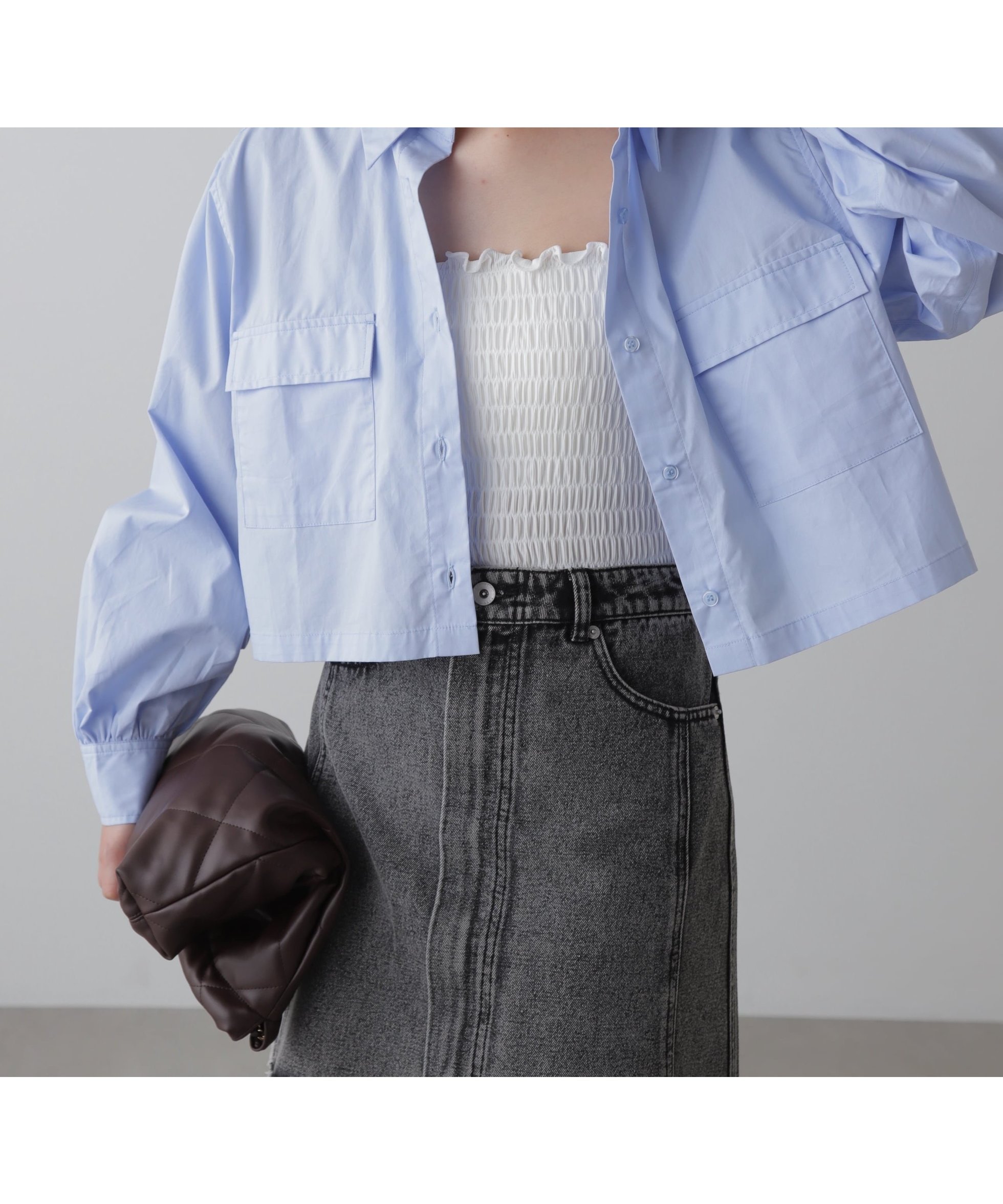 【フリーズマート/FREE'S MART】のビッグポケットショート丈シャツ インテリア・キッズ・メンズ・レディースファッション・服の通販 founy(ファニー) 　ファッション　Fashion　レディースファッション　WOMEN　トップス・カットソー　Tops/Tshirt　シャツ/ブラウス　Shirts/Blouses　おすすめ　Recommend　タイプライター　Typewriter　デニム　Denim　トレンド　Trend　無地　Plain Color　羽織　Haori　ライトブルー|ID: prp329100004524897 ipo3291000000032005117