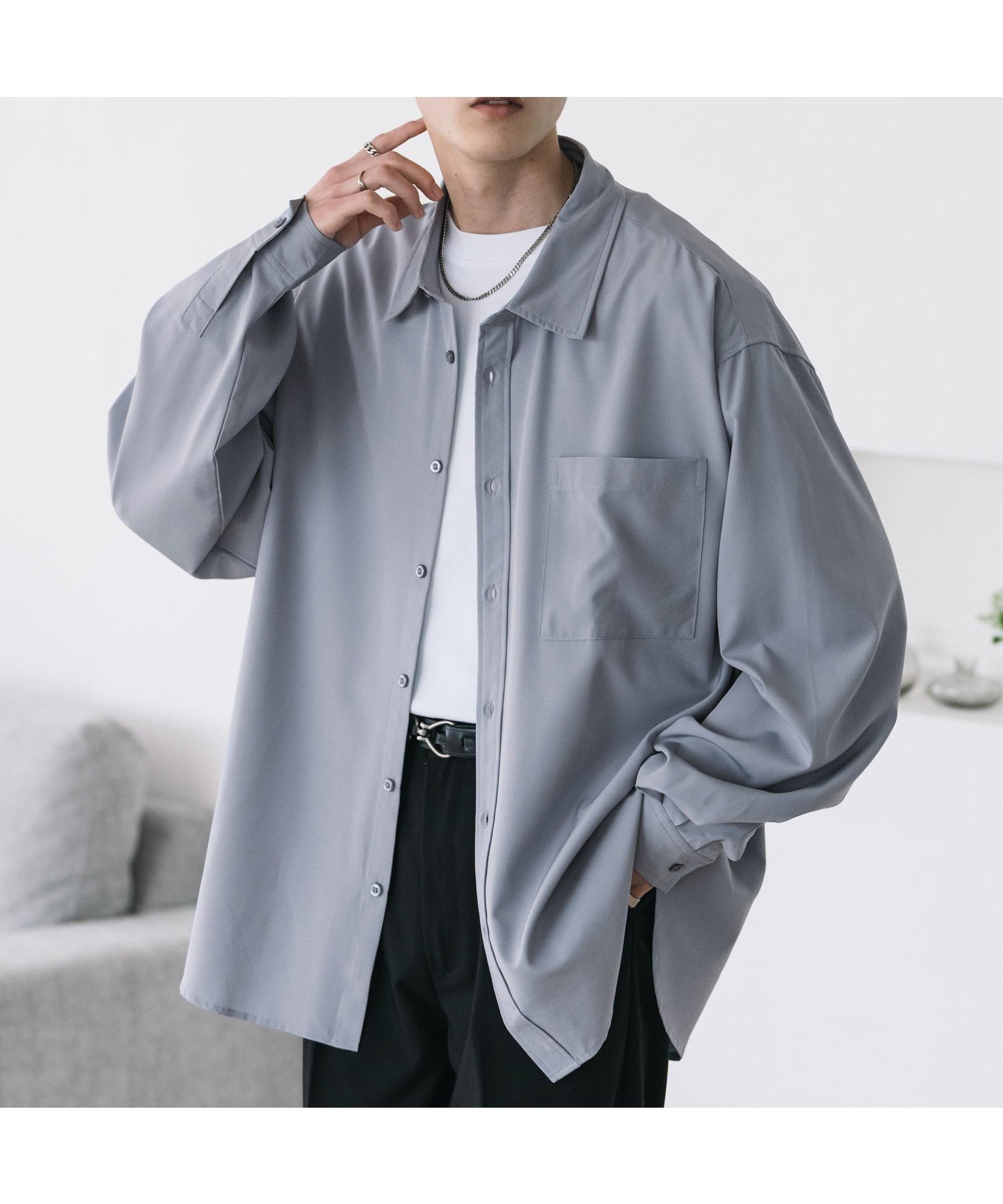 【ロッキーモンロー/Rocky Monroe】のオーバーサイズレギュラーカラーストレッチシャツ インテリア・キッズ・メンズ・レディースファッション・服の通販 founy(ファニー) 　ファッション　Fashion　レディースファッション　WOMEN　トップス・カットソー　Tops/Tshirt　シャツ/ブラウス　Shirts/Blouses　カットソー　Cut And Sew　ショルダー　Shoulder　ジャケット　Jacket　スタンダード　Standard　とろみ　Thickness　トレンド　Trend　ドロップ　Drop　定番　Standard　バランス　Balance　ビッグ　Big　メンズ　Mens　ルーズ　Loose　レギュラー　Regular　ワイド　Wide　ワーク　Work　再入荷　Restock/Back In Stock/Re Arrival　おすすめ　Recommend　ビジネス 仕事 通勤　Business　ブルーグレー|ID: prp329100004524912 ipo3291000000032284182