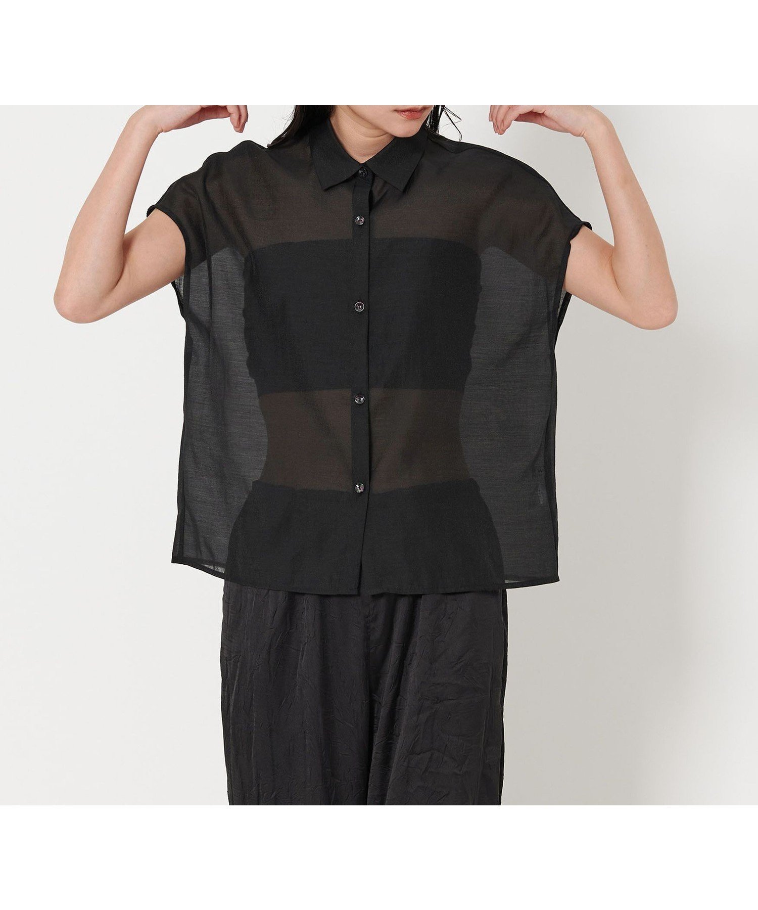 【ユナイテッドアローズ/UNITED ARROWS】のMARW UNITED ARROWS フレンチスリーブ シアー シャツ インテリア・キッズ・メンズ・レディースファッション・服の通販 founy(ファニー) 　ファッション　Fashion　レディースファッション　WOMEN　トップス・カットソー　Tops/Tshirt　シャツ/ブラウス　Shirts/Blouses　オーガンジー　Organdy　シアー　Sheer　スリーブ　Sleeve　人気　Popularity　フレンチ　French　ヨーク　Yoke　ビジネス 仕事 通勤　Business　BLACK|ID: prp329100004524941 ipo3291000000032052457