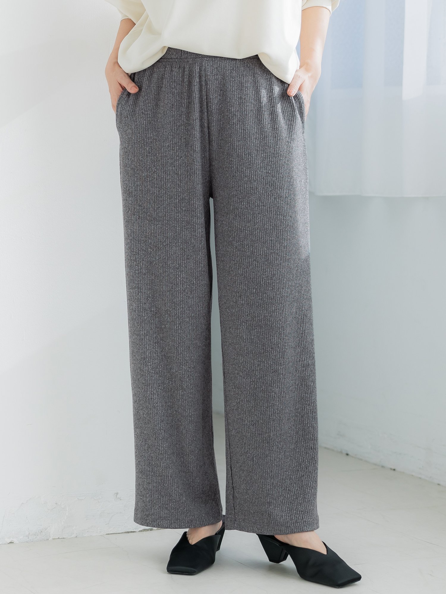 【コカ/COCA】のメランジニットパンツ インテリア・キッズ・メンズ・レディースファッション・服の通販 founy(ファニー) 　ファッション　Fashion　レディースファッション　WOMEN　パンツ　Pants　おすすめ　Recommend　ドローストリング　Drawstring　ポケット　Pocket　メランジ　Melange　リラックス　Relax　ワイド　Wide　エレガント 上品　Elegant　Charcoal|ID: prp329100004524960 ipo3291000000032005408