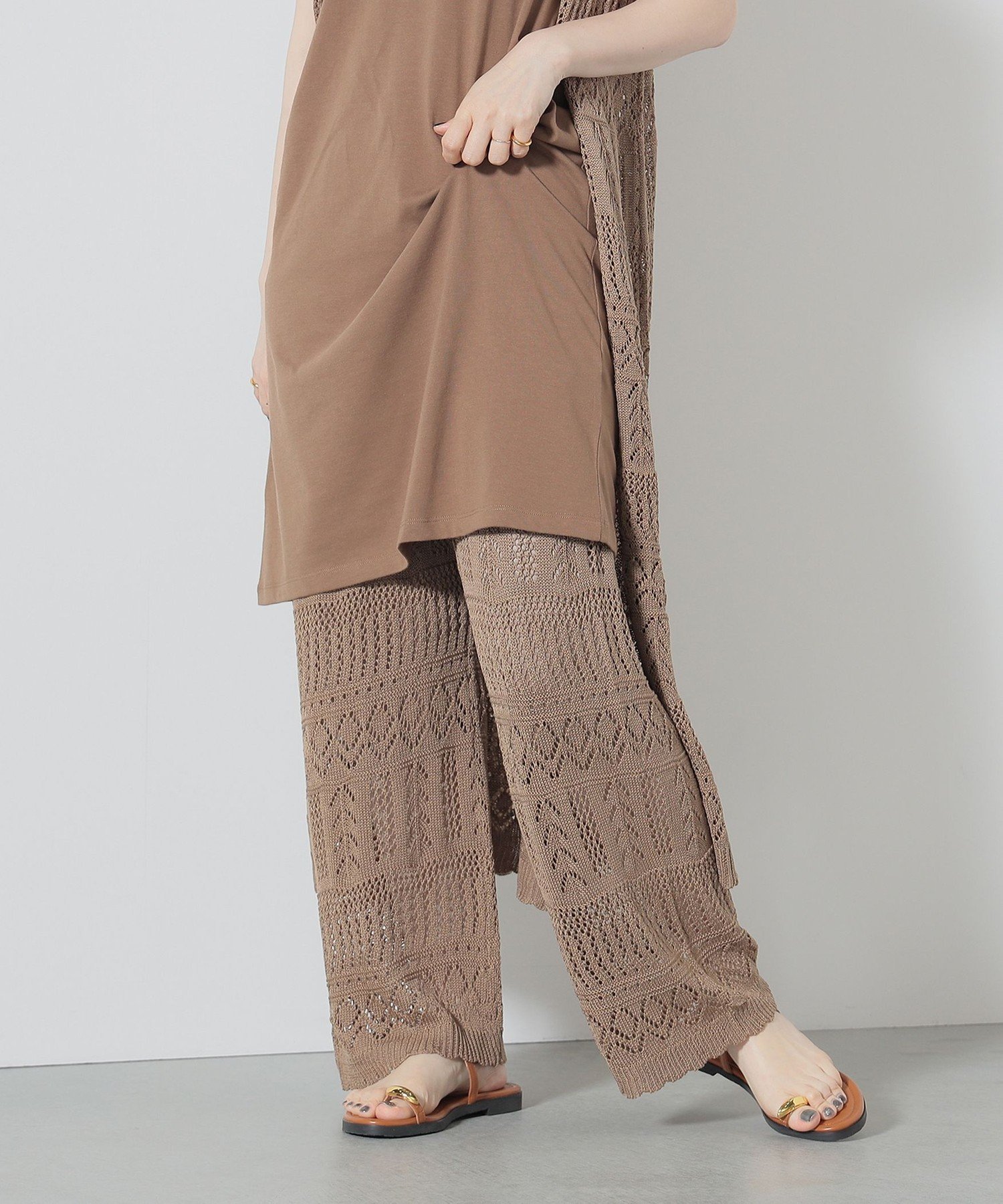 【その他のブランド/Other】のクロシェニット パンツ インテリア・キッズ・メンズ・レディースファッション・服の通販 founy(ファニー) 　ファッション　Fashion　レディースファッション　WOMEN　パンツ　Pants　春　Spring　ストレート　Straight　透かし　Watermark　トレンド　Trend　ビッグ　Big　フィット　Fit　フレア　Flare　ベーシック　Basic　ボトム　Bottom　リラックス　Relax　楽ちん　Easy　ワイド　Wide　D.BEIGE|ID: prp329100004524971 ipo3291000000032005446