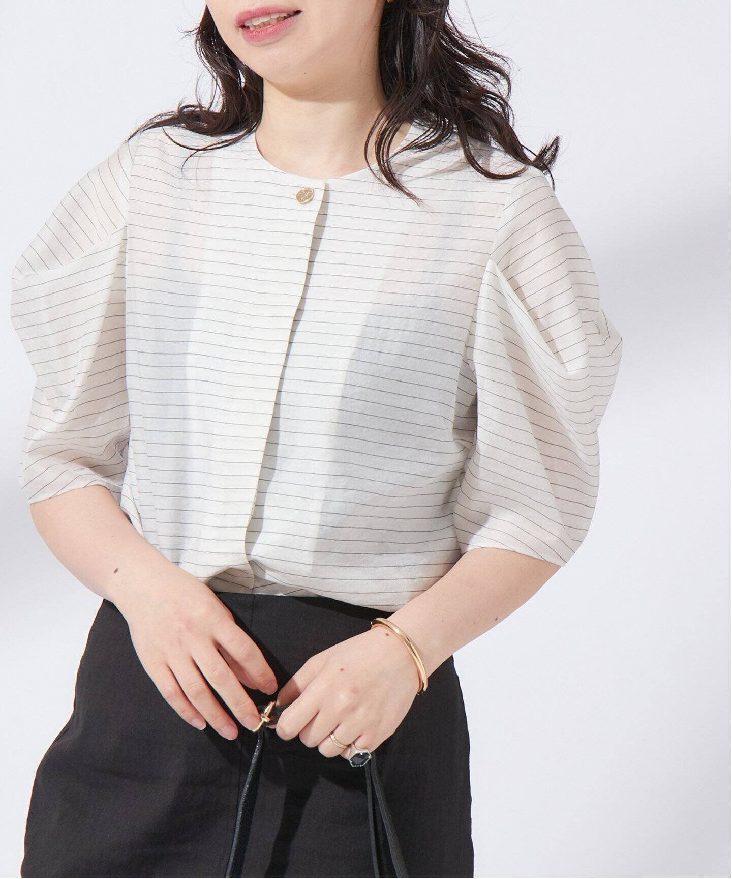 【ジャーナルスタンダード レサージュ/journal standard L'essage】の《追加》IPEKER/ボーダータックハーフスリーブブラウス インテリア・キッズ・メンズ・レディースファッション・服の通販 founy(ファニー) 　ファッション　Fashion　レディースファッション　WOMEN　トップス・カットソー　Tops/Tshirt　シャツ/ブラウス　Shirts/Blouses　2025年　2025　2025春夏・S/S　Ss,Spring/Summer,2025　ホワイト B|ID: prp329100004525045 ipo3291000000032005779