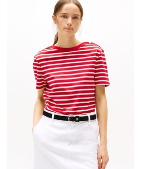【トミーヒルフィガー/TOMMY HILFIGER】のゴールドボタンクルーネックトップス 人気、トレンドファッション・服の通販 founy(ファニー) ファッション Fashion レディースファッション WOMEN トップス・カットソー Tops/Tshirt ショルダー Shoulder ストライプ Stripe 無地 Plain Color |ID:prp329100004525125