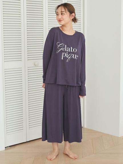 【ジェラート ピケ/gelato pique】の【接触冷感】レーヨンロゴ8分丈パンツ インテリア・キッズ・メンズ・レディースファッション・服の通販 founy(ファニー) 　ファッション　Fashion　レディースファッション　WOMEN　パンツ　Pants　おすすめ　Recommend　フレア　Flare　エレガント 上品　Elegant　夏　Summer　NVY[089]|ID: prp329100004525167 ipo3291000000032292392