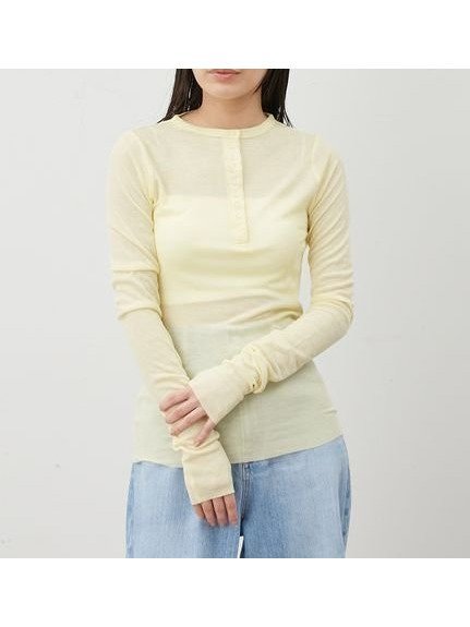 【ミラオーウェン/Mila Owen】のウール混ヘンリーネックシアーロンT インテリア・キッズ・メンズ・レディースファッション・服の通販 founy(ファニー) 　ファッション　Fashion　レディースファッション　WOMEN　トップス・カットソー　Tops/Tshirt　ロング / Tシャツ　T-Shirts　インナー　Inner　シアー　Sheer　トレンド　Trend　ロング　Long　エレガント 上品　Elegant　YEL[032]|ID: prp329100004525185 ipo3291000000032252940