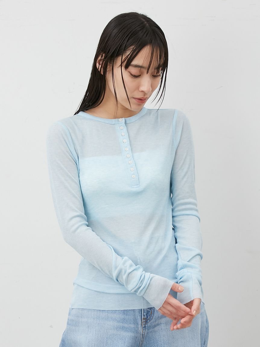 【ミラオーウェン/Mila Owen】のウール混ヘンリーネックシアーロンT インテリア・キッズ・メンズ・レディースファッション・服の通販 founy(ファニー) 　ファッション　Fashion　レディースファッション　WOMEN　トップス・カットソー　Tops/Tshirt　ロング / Tシャツ　T-Shirts　インナー　Inner　シアー　Sheer　トレンド　Trend　ロング　Long　エレガント 上品　Elegant　BLU[086]|ID: prp329100004525185 ipo3291000000032252941
