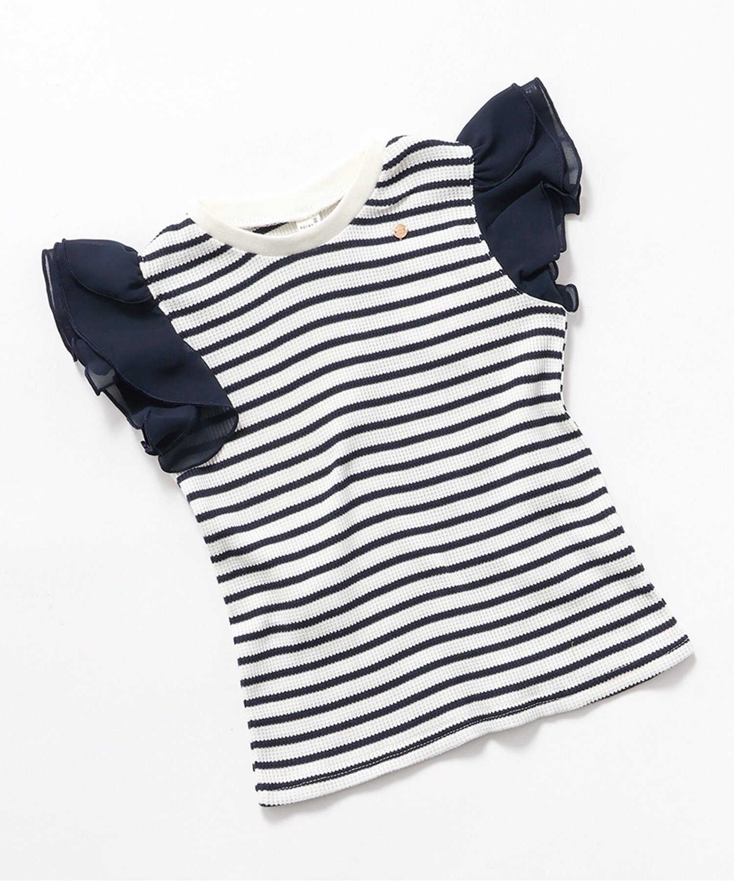 【その他のブランド/Other】のワッフルレース・フリルTシャツ インテリア・キッズ・メンズ・レディースファッション・服の通販 founy(ファニー) 　ファッション　Fashion　キッズファッション　KIDS　フリル　Frills　レース　Race　ワッフル　Waffle　半袖　Short Sleeve　ボーダー柄|ID: prp329100004525268 ipo3291000000032061099
