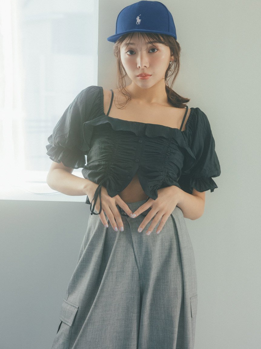 【スナイデル/SNIDEL】のクロップドバリエブラウス インテリア・キッズ・メンズ・レディースファッション・服の通販 founy(ファニー) 　ファッション　Fashion　レディースファッション　WOMEN　トップス・カットソー　Tops/Tshirt　シャツ/ブラウス　Shirts/Blouses　ウェーブ　Wave　オフショル　Off Shoulder　ガーリー　Girly　キャミソール　Camisole　ギャザー　Gather　クロップド　Cropped　シャーリング　Shirring　スポーティ　Sporty　チェック　Check　チュール　Tulle　デニム　Denim　バルーン　Balloon　フィット　Fit　フリル　Frills　フレア　Flare　無地　Plain Color　ラップ　Wrap　ワイド　Wide　ワッシャー　Washer　おすすめ　Recommend　DGRY[008]|ID: prp329100004525285 ipo3291000000032409350