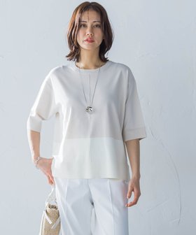 【ロートレ アモン/LAUTRE AMONT】の5分袖Tシャツライクニット≪手洗い可能≫ 人気、トレンドファッション・服の通販 founy(ファニー) ファッション Fashion レディースファッション WOMEN トップス・カットソー Tops/Tshirt ニット Knit Tops シャツ/ブラウス Shirts/Blouses ロング / Tシャツ T-Shirts ストレッチ Stretch エレガント 上品 Elegant |ID:prp329100004525373