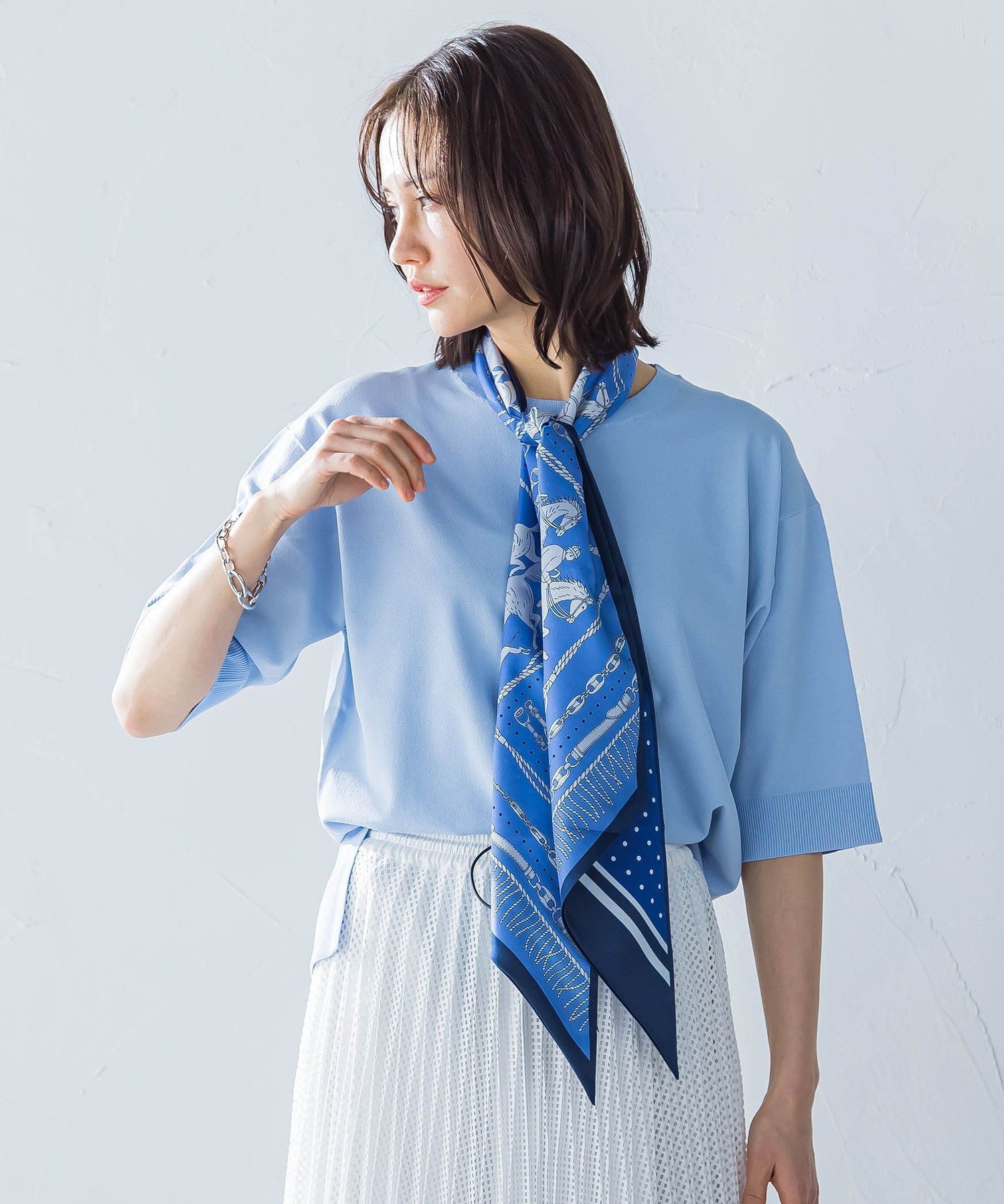 【ロートレ アモン/LAUTRE AMONT】の5分袖Tシャツライクニット≪手洗い可能≫ インテリア・キッズ・メンズ・レディースファッション・服の通販 founy(ファニー) 　ファッション　Fashion　レディースファッション　WOMEN　トップス・カットソー　Tops/Tshirt　ニット　Knit Tops　シャツ/ブラウス　Shirts/Blouses　ロング / Tシャツ　T-Shirts　ストレッチ　Stretch　エレガント 上品　Elegant　ライトブルー|ID: prp329100004525373 ipo3291000000032007203