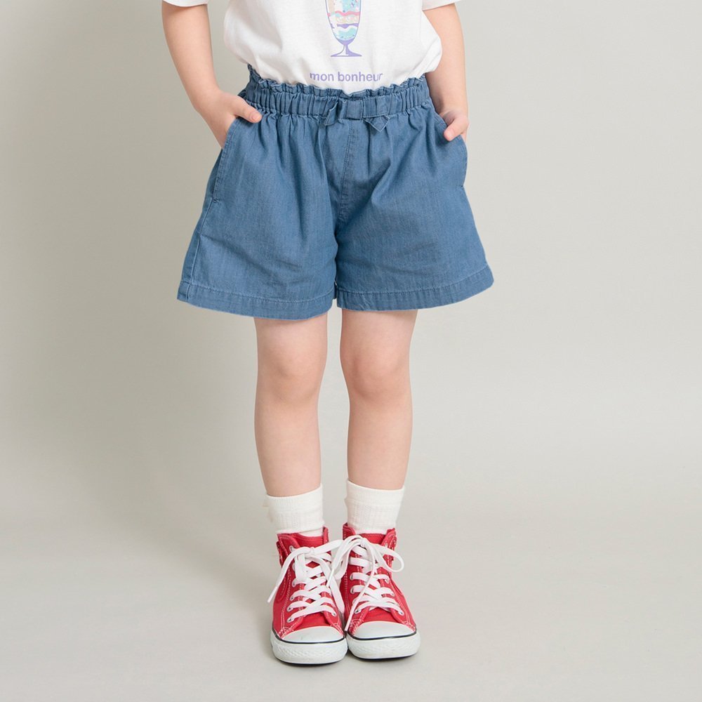 【ブランシェス/branshes / KIDS】の【WEB限定/DRC】ウエストリボンショートパンツ インテリア・キッズ・メンズ・レディースファッション・服の通販 founy(ファニー) 　ファッション　Fashion　キッズファッション　KIDS　ボトムス　Bottoms/Kids　ツイル　Twill　デニム　Denim　ポケット　Pocket　無地　Plain Color　リボン　Ribbon　プチプライス・低価格　Affordable　おすすめ　Recommend　サックス|ID: prp329100004525393 ipo3291000000032007294