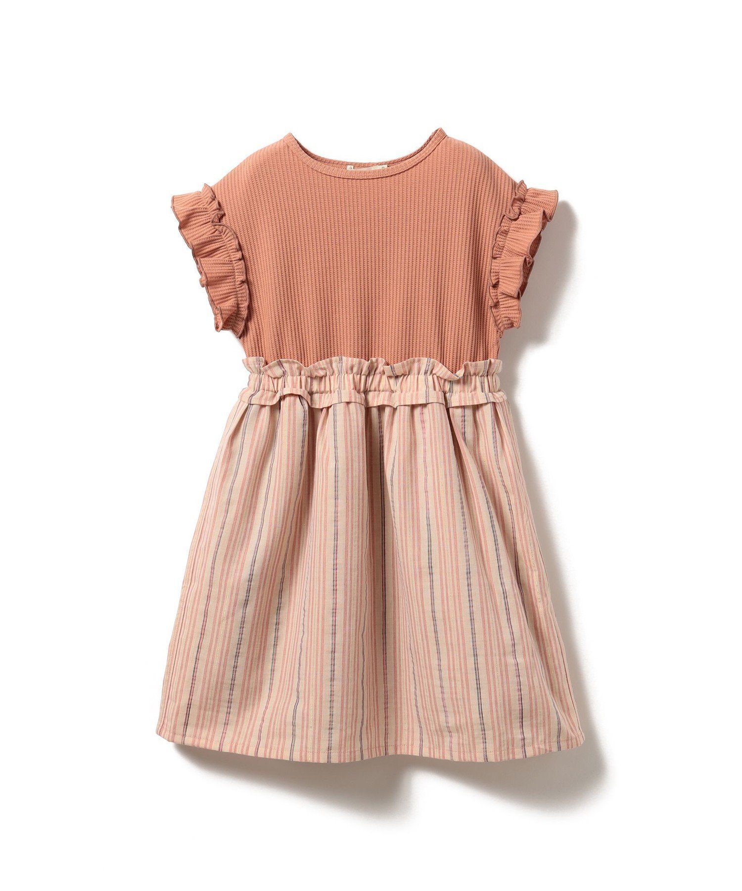 【ビームス/BEAMS / KIDS】のストライプ ワッフル 切替 ワンピース(90~150cm) インテリア・キッズ・メンズ・レディースファッション・服の通販 founy(ファニー) 　ファッション　Fashion　キッズファッション　Fashion for Kids　ワンピース　Dresses　カーディガン　Cardigan, Knitwear　コンビ　Combo, Combination Style　ストライプ　Stripe, Striped Pattern　リゾート　Resort, Vacation Style　ワッフル　Waffle, Waffle Knit　切替　Switching, Contrast Panel　夏　Summer　春　Spring　PINK|ID: prp329100004525451 ipo3291000000033507064