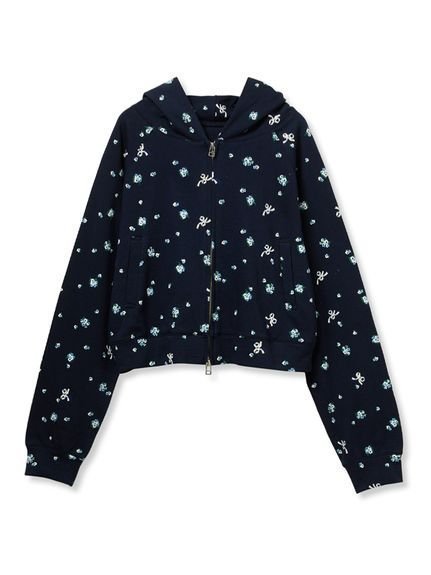 【ファーファー/FURFUR】の【限定カラー】フラワープリントパーカー インテリア・キッズ・メンズ・レディースファッション・服の通販 founy(ファニー) 　ファッション　Fashion　レディースファッション　WOMEN　トップス・カットソー　Tops/Tshirt　パーカ　Sweats　花柄・フラワープリント・モチーフ　Flower Patterns　トレンド　Trend　パーカー　Hoodie　プリント　Print　リボン　Ribbon　NVY[089]|ID: prp329100004525463 ipo3291000000032007615