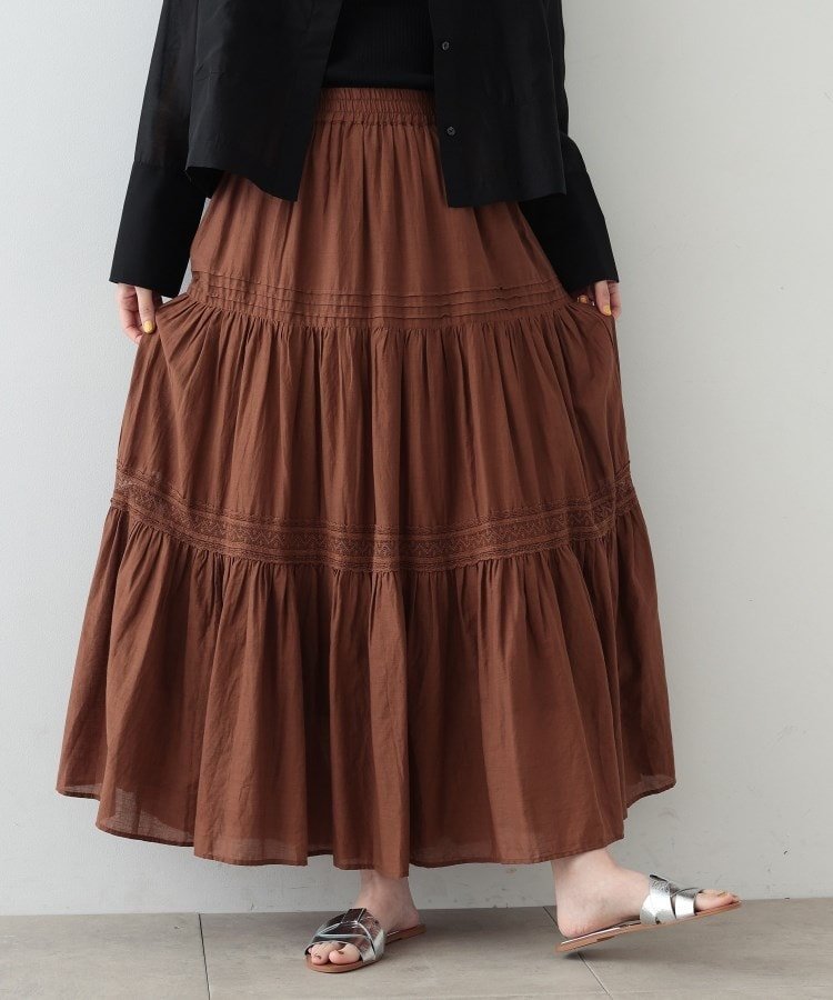 【インディヴィ/INDIVI】のティアードレーススカート インテリア・キッズ・メンズ・レディースファッション・服の通販 founy(ファニー) 　ファッション　Fashion　レディースファッション　WOMEN　スカート　Skirt　インド　India　シンプル　Simple　ティアードスカート　Tiered Skirt　レース　Race　切替　Switching　ブラウン|ID: prp329100004525468 ipo3291000000032007636