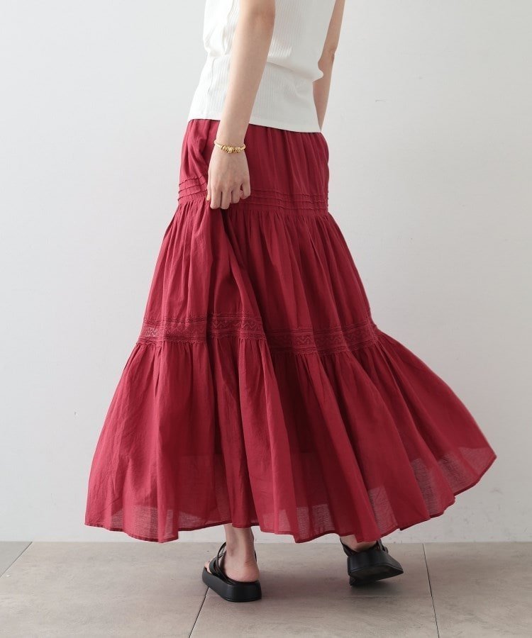 【インディヴィ/INDIVI】のティアードレーススカート インテリア・キッズ・メンズ・レディースファッション・服の通販 founy(ファニー) 　ファッション　Fashion　レディースファッション　WOMEN　スカート　Skirt　インド　India　シンプル　Simple　ティアードスカート　Tiered Skirt　レース　Race　切替　Switching　レッド|ID: prp329100004525468 ipo3291000000032007637
