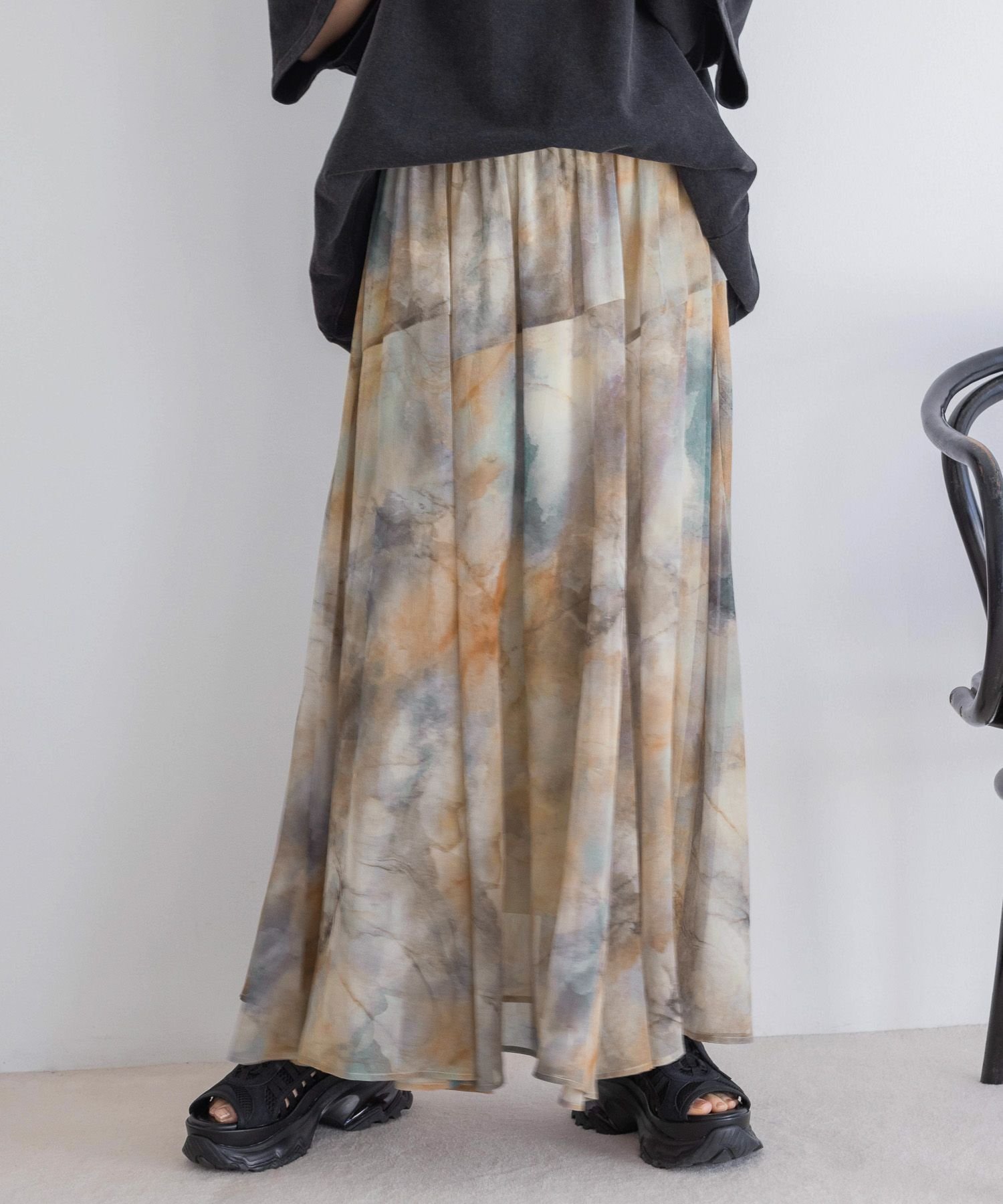 【ジーナシス/JEANASiS】のニュアンスプリントフレアスカート インテリア・キッズ・メンズ・レディースファッション・服の通販 founy(ファニー) 　ファッション　Fashion　レディースファッション　WOMEN　スカート　Skirt　Aライン/フレアスカート　Flared A-Line Skirts　おすすめ　Recommend　シアー　Sheer　シフォン　Chiffon　デニム　Denim　フレア　Flare　プリント　Print　ミドル　Middle　夏　Summer　無地　Plain Color　マルチ|ID: prp329100004525483 ipo3291000000032007695