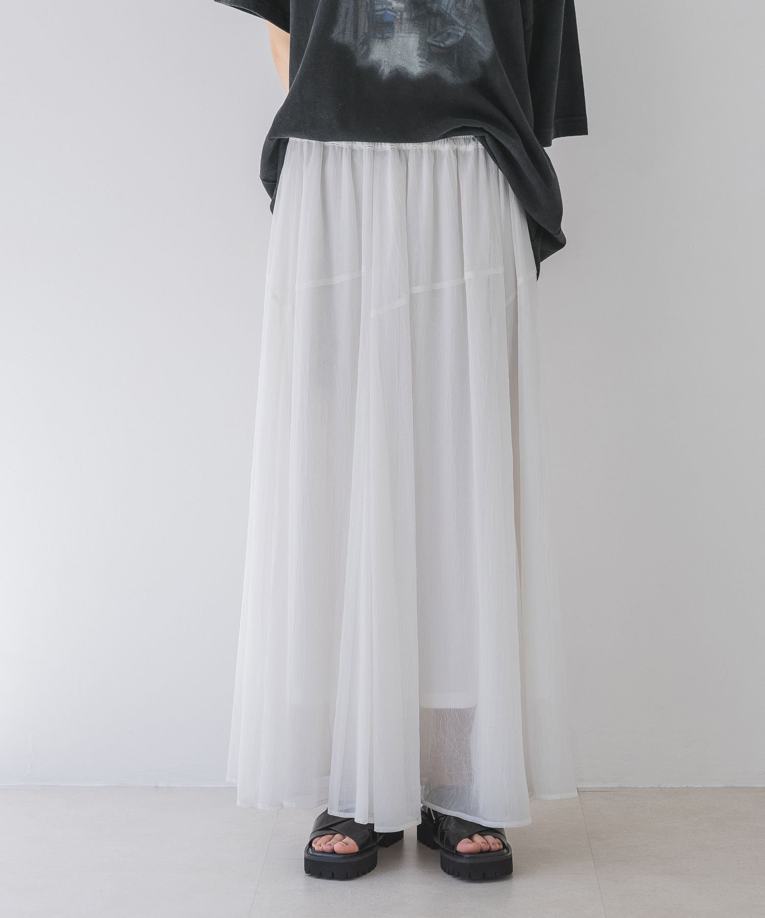 【ジーナシス/JEANASiS】のニュアンスプリントフレアスカート インテリア・キッズ・メンズ・レディースファッション・服の通販 founy(ファニー) 　ファッション　Fashion　レディースファッション　WOMEN　スカート　Skirt　Aライン/フレアスカート　Flared A-Line Skirts　おすすめ　Recommend　シアー　Sheer　シフォン　Chiffon　デニム　Denim　フレア　Flare　プリント　Print　ミドル　Middle　夏　Summer　無地　Plain Color　ホワイト|ID: prp329100004525483 ipo3291000000032007697
