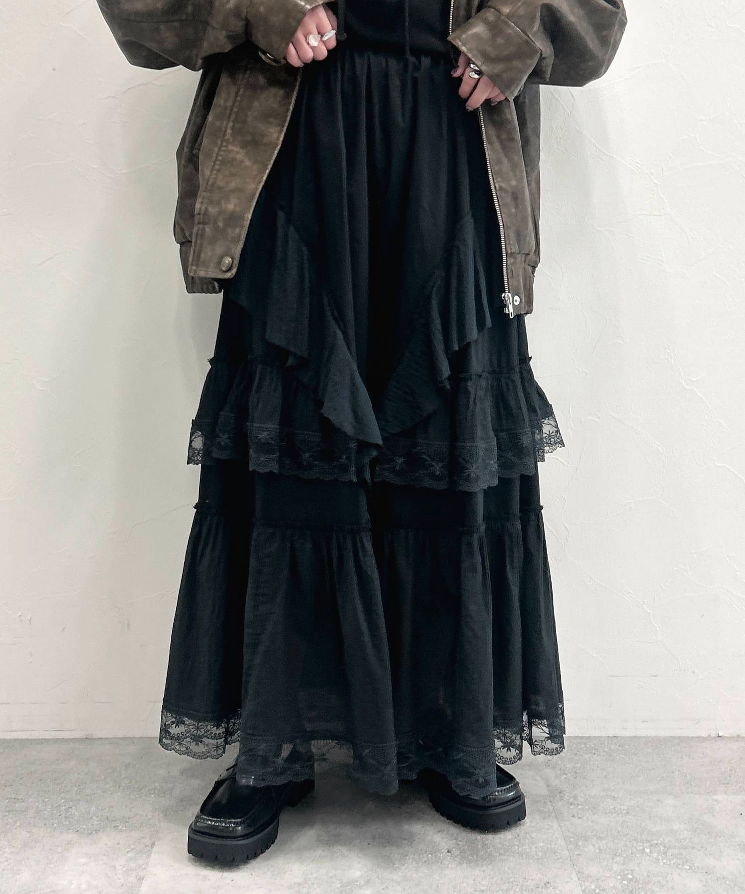 【ジーナシス/JEANASiS】のコットンティアードレーススカート インテリア・キッズ・メンズ・レディースファッション・服の通販 founy(ファニー) 　ファッション　Fashion　レディースファッション　WOMEN　スカート　Skirt　おすすめ　Recommend　ティアードスカート　Tiered Skirt　ペチコート　Petticoat　ミックス　Mix　レース　Race　ワッシャー　Washer　春　Spring　ブラック|ID: prp329100004525496 ipo3291000000032007748