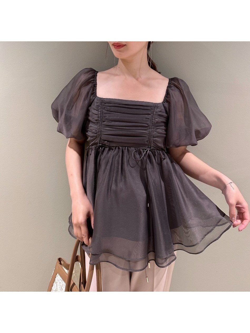 【スナイデル/SNIDEL】のシアーチュニックブラウス インテリア・キッズ・メンズ・レディースファッション・服の通販 founy(ファニー) 　ファッション　Fashion　レディースファッション　Fashion for Women　トップス・カットソー　Cut & Sew Tops　シャツ・ブラウス・オフィスカジュアル　Elegant Blouses & Button-Ups　アクセサリー　Fashion Accessories　ギャザー　Gathered, Ruffled　スクエア　Square, Square Shape　ネックレス　Necklace, Pendant Necklace　CGRY[007]|ID: prp329100004525560 ipo3291000000033637366