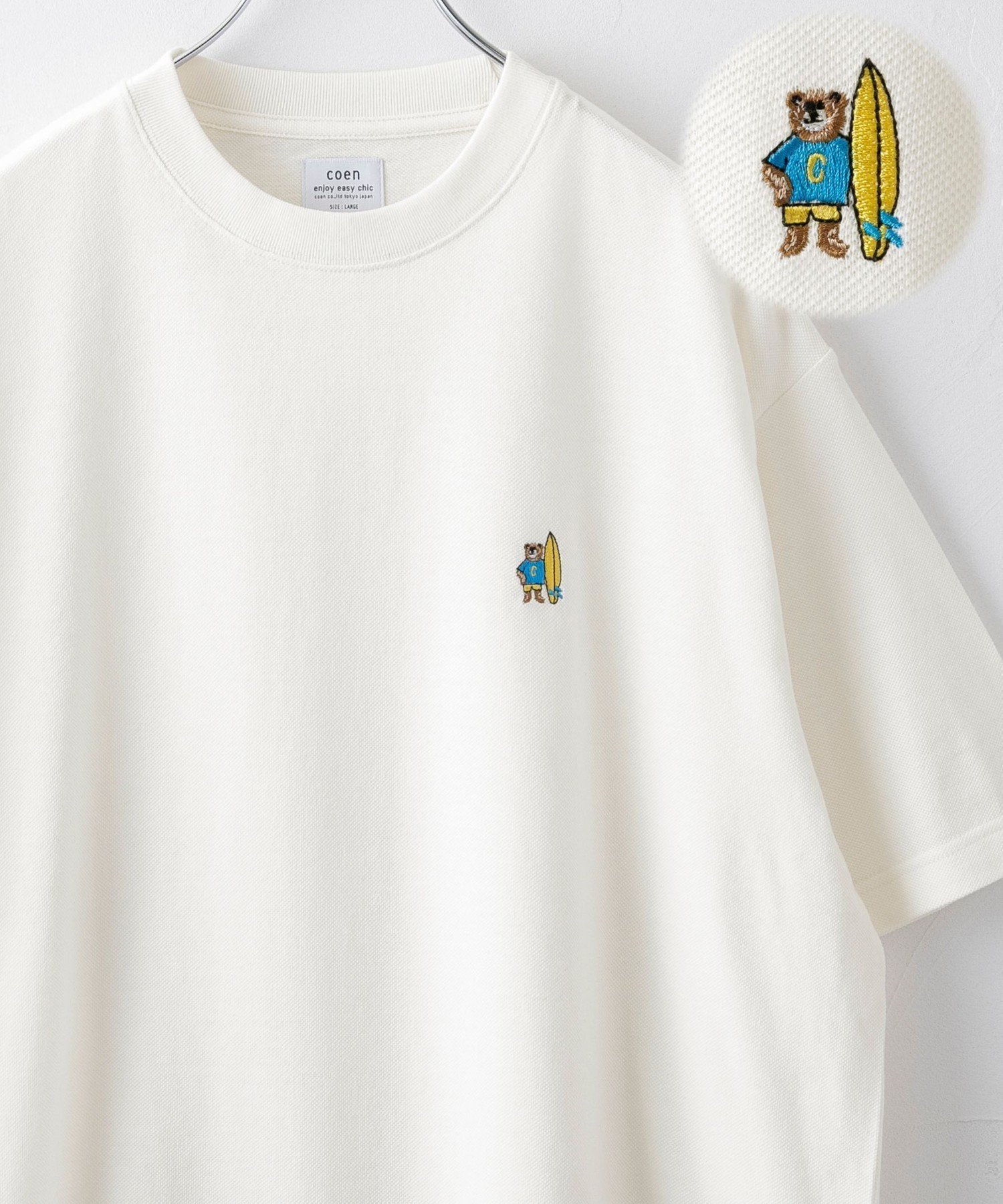 【コーエン/COEN】のスポーツベア刺繍クルーネックTシャツ インテリア・キッズ・メンズ・レディースファッション・服の通販 founy(ファニー) 　ファッション　Fashion　レディースファッション　WOMEN　トップス・カットソー　Tops/Tshirt　シャツ/ブラウス　Shirts/Blouses　ロング / Tシャツ　T-Shirts　おすすめ　Recommend　キャラクター　Character　シンプル　Simple　スポーツ　Sports　ポロシャツ　Polo Shirt　モチーフ　Motif　夏　Summer　春　Spring　S/S・春夏　Ss・Spring/Summer　無地　Plain Color　鹿の子　Pique　WHITE|ID: prp329100004525584 ipo3291000000032008107