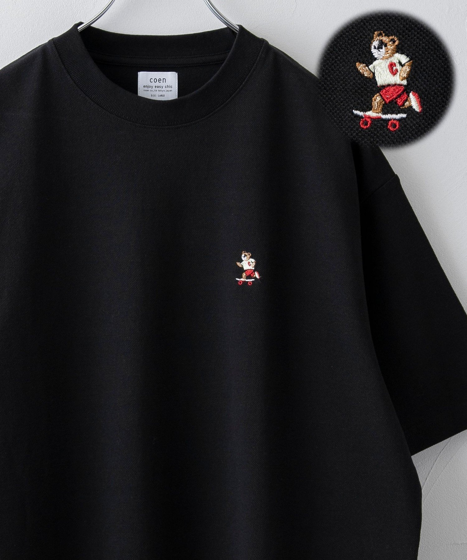 【コーエン/COEN】のスポーツベア刺繍クルーネックTシャツ インテリア・キッズ・メンズ・レディースファッション・服の通販 founy(ファニー) 　ファッション　Fashion　レディースファッション　WOMEN　トップス・カットソー　Tops/Tshirt　シャツ/ブラウス　Shirts/Blouses　ロング / Tシャツ　T-Shirts　おすすめ　Recommend　キャラクター　Character　シンプル　Simple　スポーツ　Sports　ポロシャツ　Polo Shirt　モチーフ　Motif　夏　Summer　春　Spring　S/S・春夏　Ss・Spring/Summer　無地　Plain Color　鹿の子　Pique　BLACK|ID: prp329100004525584 ipo3291000000032008111