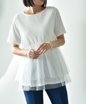 【インタープラネット/INTERPLANET】のINTERPLANET/TC天竺裾チュールプルオーバー 人気、トレンドファッション・服の通販 founy(ファニー) ファッション Fashion レディースファッション WOMEN トップス・カットソー Tops/Tshirt プルオーバー Pullover チュール Tulle ミックス Mix ロマンティック Romantic |ID:prp329100004525595