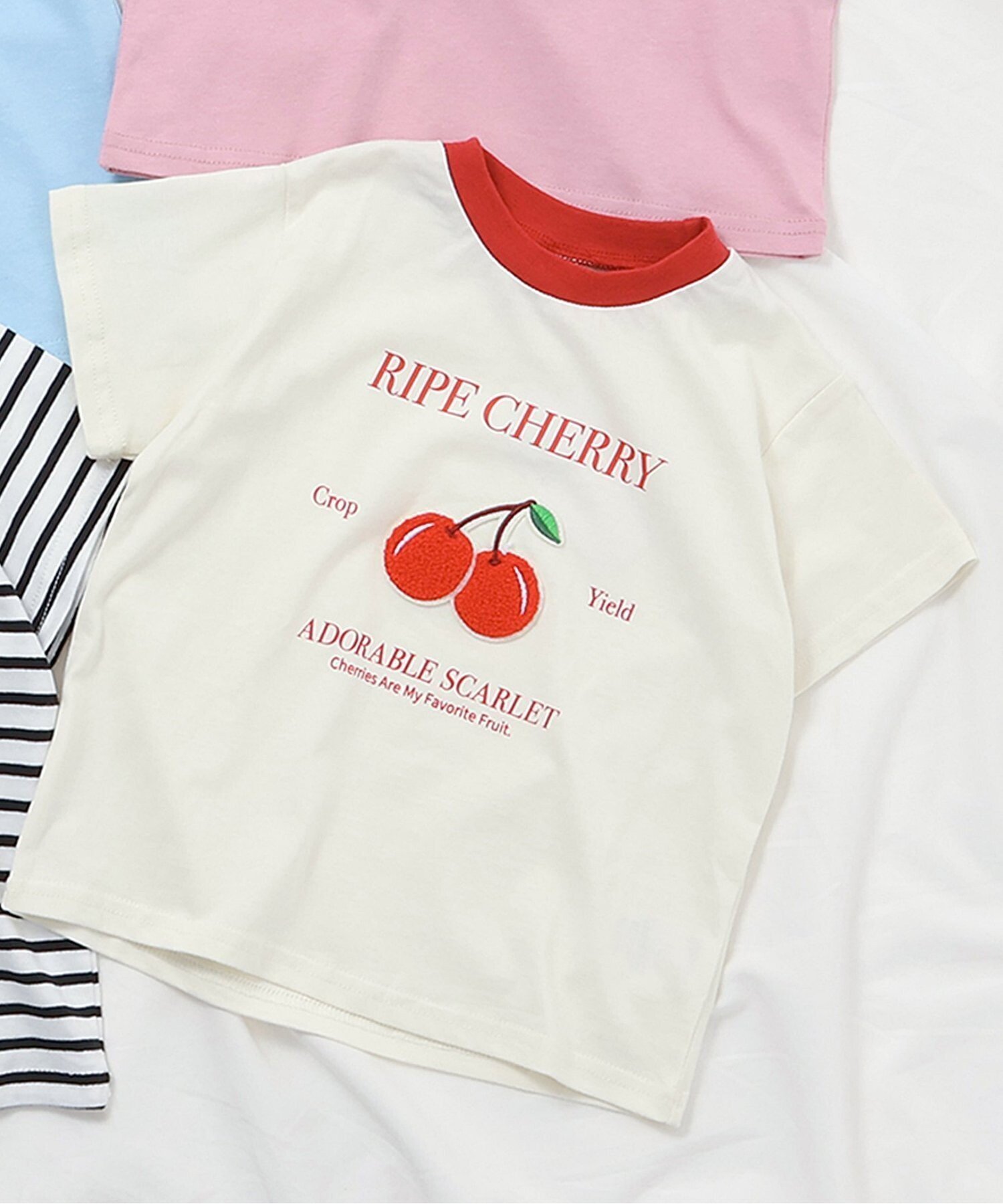 【その他のブランド/Other】の8柄バラエティモチーフTシャツ インテリア・キッズ・メンズ・レディースファッション・服の通販 founy(ファニー) 　ファッション　Fashion　キッズファッション　KIDS　おすすめ　Recommend　モチーフ　Motif　リボン　Ribbon　アイボリー|ID: prp329100004525607 ipo3291000000032069692
