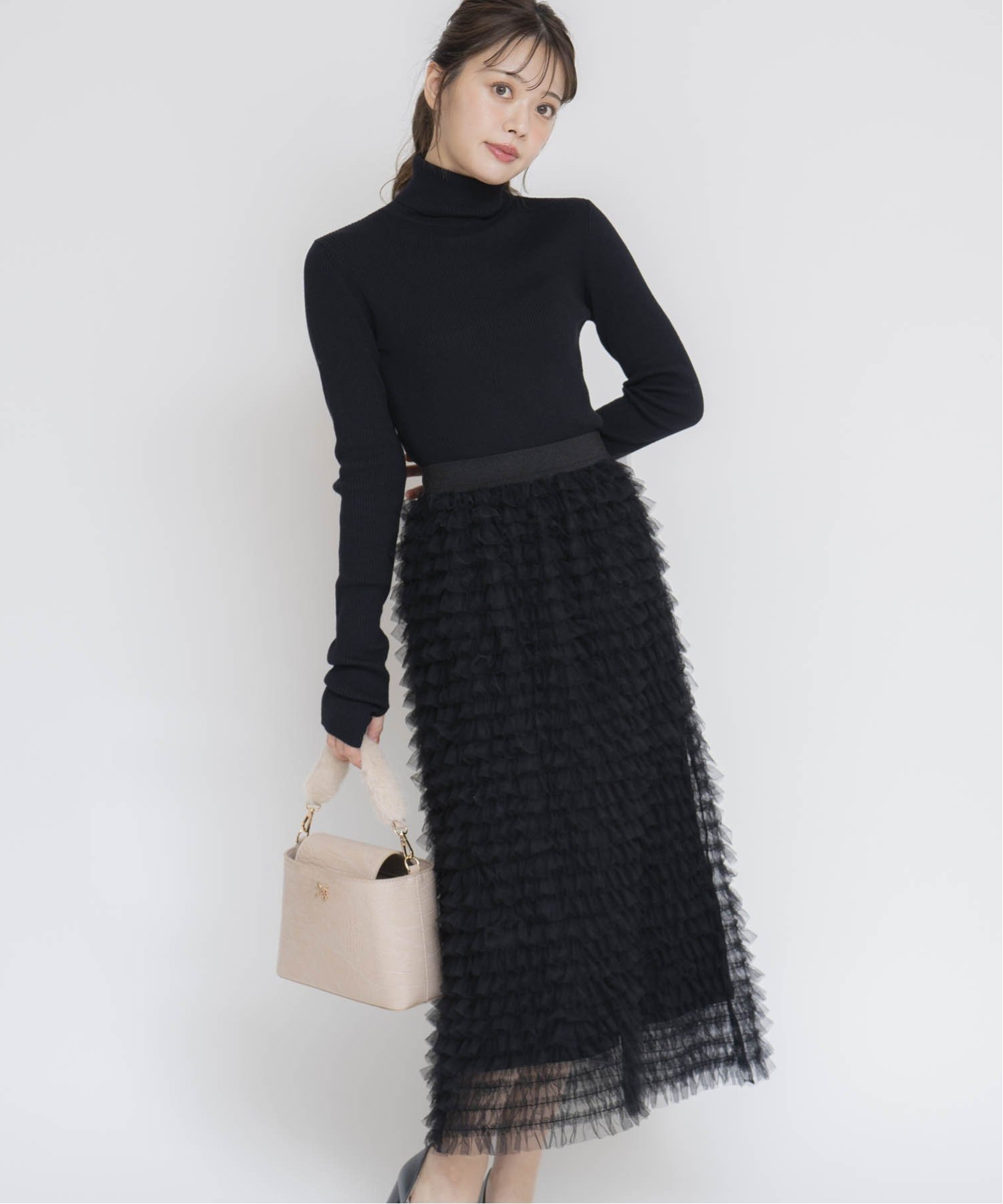 【ノエラ/Noela】のチュールフリルレイヤードスカート インテリア・キッズ・メンズ・レディースファッション・服の通販 founy(ファニー) 　ファッション　Fashion　レディースファッション　WOMEN　スカート　Skirt　シンプル　Simple　ポケット　Pocket　ブラック|ID: prp329100004525609 ipo3291000000032008231