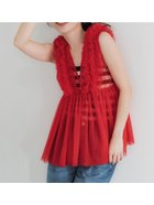 【コカ/COCA】のチュールVネックトップス Red|ID: prp329100004525626 ipo3291000000032059697
