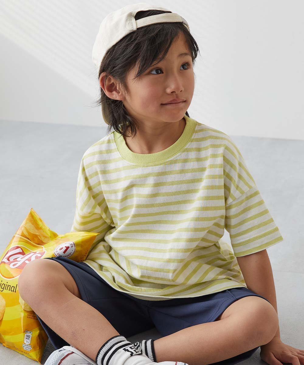 【デビロック/devirock / KIDS】の綿100% お洗濯してもよれにくい ビッグシルエット ボーダー 半袖Tシャツ 25SS インテリア・キッズ・メンズ・レディースファッション・服の通販 founy(ファニー) 　ファッション　Fashion　キッズファッション　KIDS　2025年　2025　2025春夏・S/S　Ss,Spring/Summer,2025　ビッグ　Big　ボーダー　Border　半袖　Short Sleeve　007-Sイエロー|ID: prp329100004525659 ipo3291000000032071010