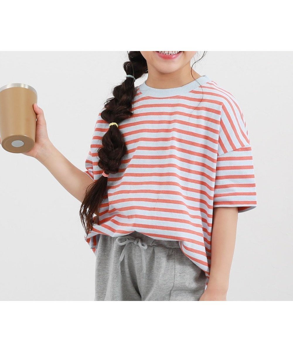 【デビロック/devirock / KIDS】の綿100% お洗濯してもよれにくい ビッグシルエット ボーダー 半袖Tシャツ 25SS インテリア・キッズ・メンズ・レディースファッション・服の通販 founy(ファニー) 　ファッション　Fashion　キッズファッション　KIDS　2025年　2025　2025春夏・S/S　Ss,Spring/Summer,2025　ビッグ　Big　ボーダー　Border　半袖　Short Sleeve　009-ブルー-オレンジ|ID: prp329100004525659 ipo3291000000032071012