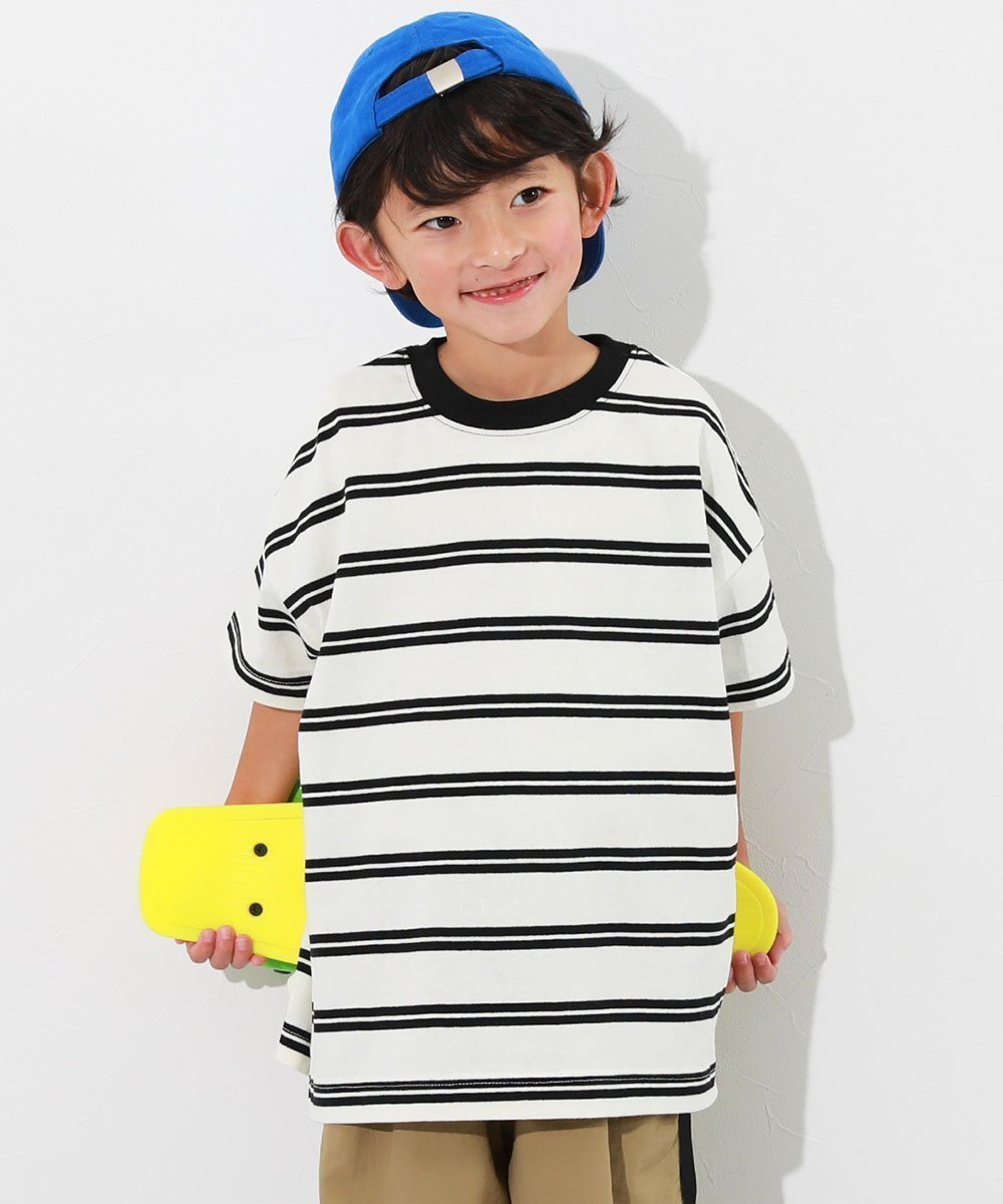 【デビロック/devirock / KIDS】の綿100% お洗濯してもよれにくい ビッグシルエット ボーダー 半袖Tシャツ 25SS インテリア・キッズ・メンズ・レディースファッション・服の通販 founy(ファニー) 　ファッション　Fashion　キッズファッション　KIDS　2025年　2025　2025春夏・S/S　Ss,Spring/Summer,2025　ビッグ　Big　ボーダー　Border　半袖　Short Sleeve　013-オフホワイト-ブラック|ID: prp329100004525659 ipo3291000000032071018