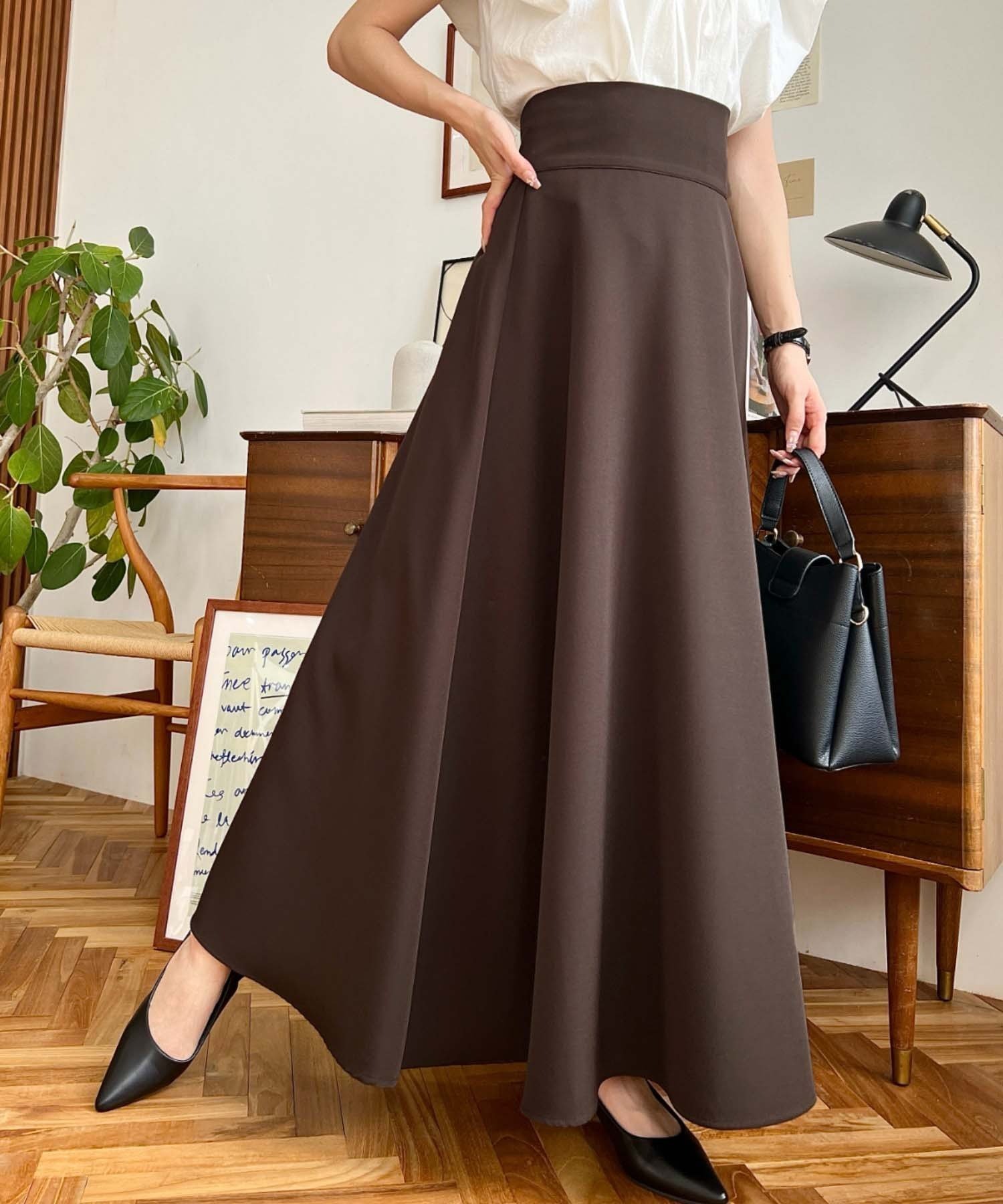 【その他のブランド/Other】のハイウエストボリュームフレアスカート インテリア・キッズ・メンズ・レディースファッション・服の通販 founy(ファニー) 　ファッション　Fashion　メンズファッション　Fashion for Men　クロップド　Cropped, Short Length　ショート　Short, Short Length　シンプル　Simple, Minimal　ジョーゼット　Georgette, Semi-Sheer Fabric　とろみ　Fluid, Flowy Fabric　トレンド　Trend, Trending Now　フェミニン　Feminine, Girly　フレア　Flare, Flared　ポケット　Pocket, Pocket Detail　おすすめ　Recommended / Our Picks　エレガント 上品　Elegant　ブラウン|ID: prp329100004525699 ipo3291000000032774921