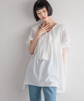【ローリーズファーム/LOWRYS FARM】のフリルチュニックブラウス 人気、トレンドファッション・服の通販 founy(ファニー) ファッション Fashion レディースファッション WOMEN トップス・カットソー Tops/Tshirt シャツ/ブラウス Shirts/Blouses おすすめ Recommend ジョーゼット Georgette ストレート Straight スリーブ Sleeve デニム Denim フリル Frills フレンチ French |ID:prp329100004525722