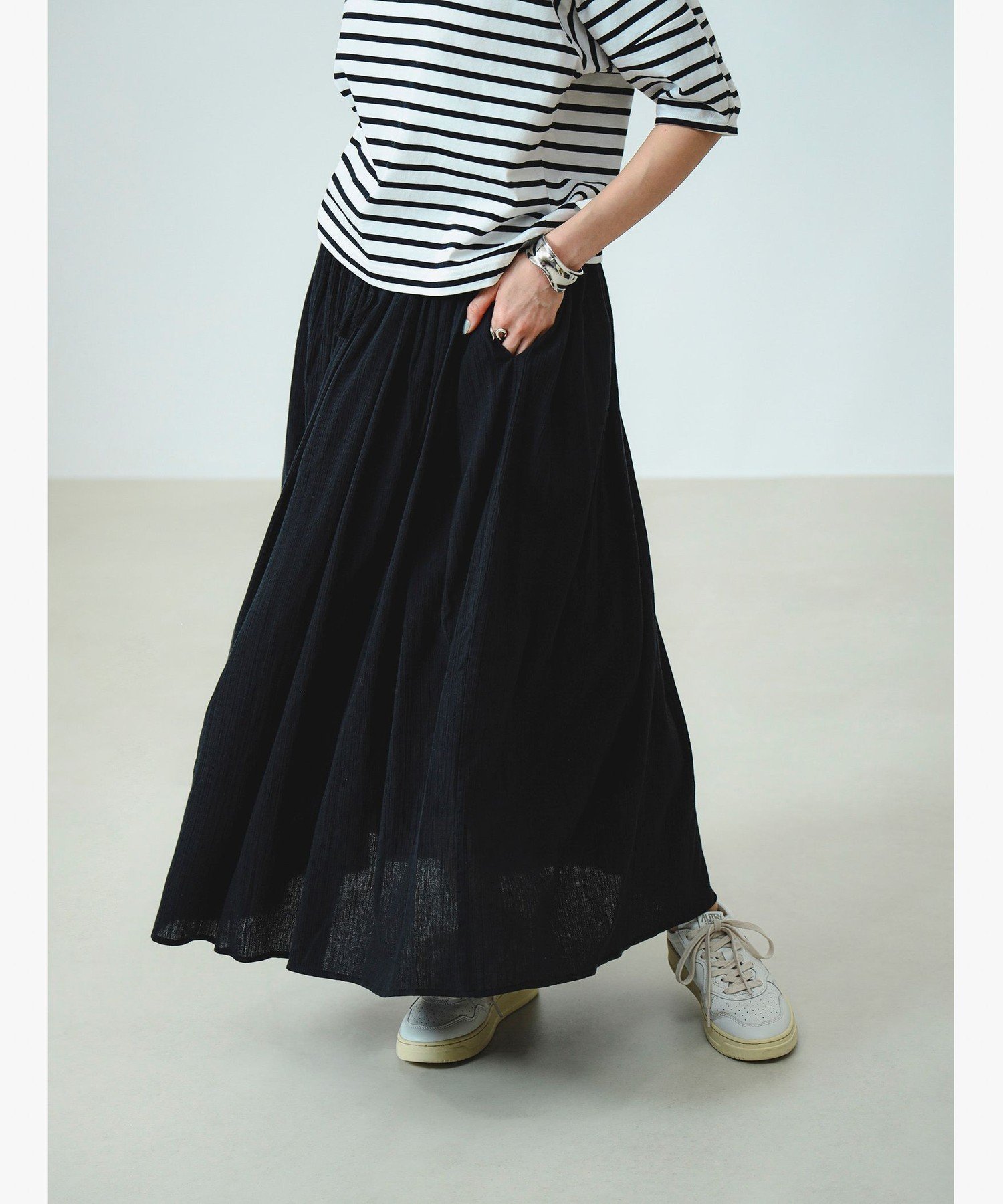 【その他のブランド/Other】のワッシャー マキシ スカート インテリア・キッズ・メンズ・レディースファッション・服の通販 founy(ファニー) 　ファッション　Fashion　レディースファッション　Fashion for Women　スカート　Skirts　ギャザー　Gathered, Ruffled　スニーカー　Sneakers, Trainers　タッセル　Tassel, Fringe　フィット　Fit, Slim Fit　プリント　Print, Printed Pattern　マキシ　Maxi, Full Length　ワッシャー　Washer, Crinkled Finish　BLACK|ID: prp329100004525768 ipo3291000000032577786