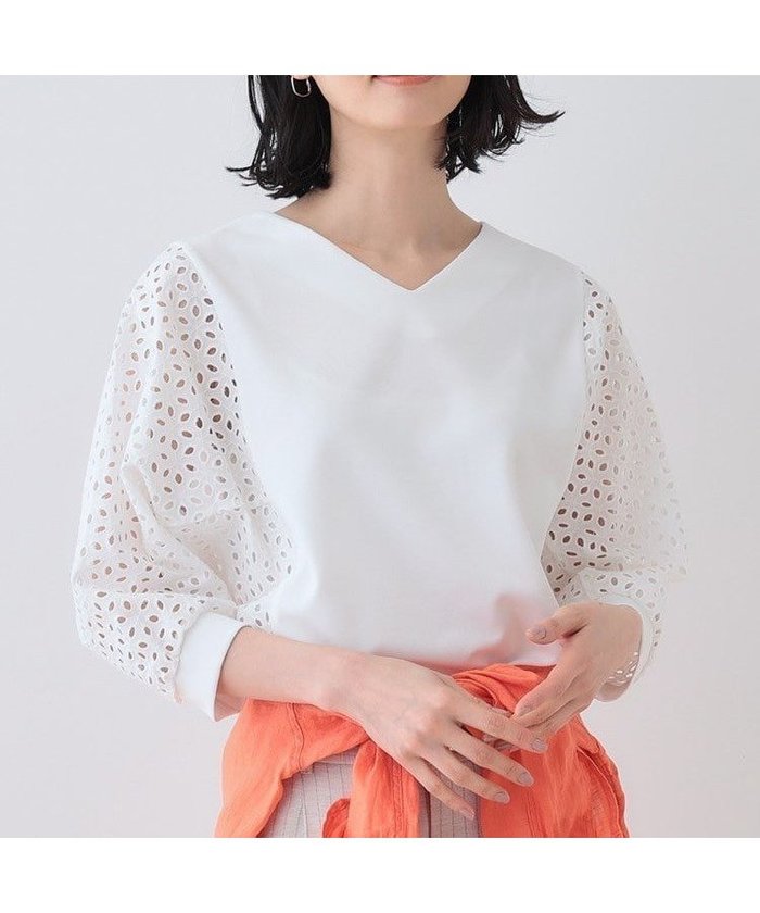 【インディヴィ/INDIVI】の【洗える/体型カバー】レースコンビトップス インテリア・キッズ・メンズ・レディースファッション・服の通販 founy(ファニー) https://founy.com/ ファッション Fashion レディースファッション WOMEN トップス・カットソー Tops/Tshirt おすすめ Recommend カーディガン Cardigan ジャージ Jersey ストレッチ Stretch テーパード Tapered デニム Denim トレンド Trend フラワー Flower ブロード Broad モチーフ Motif レース Race ワイド Wide 切替 Switching 夏 Summer 洗える Washable |ID: prp329100004525791 ipo3291000000032275539