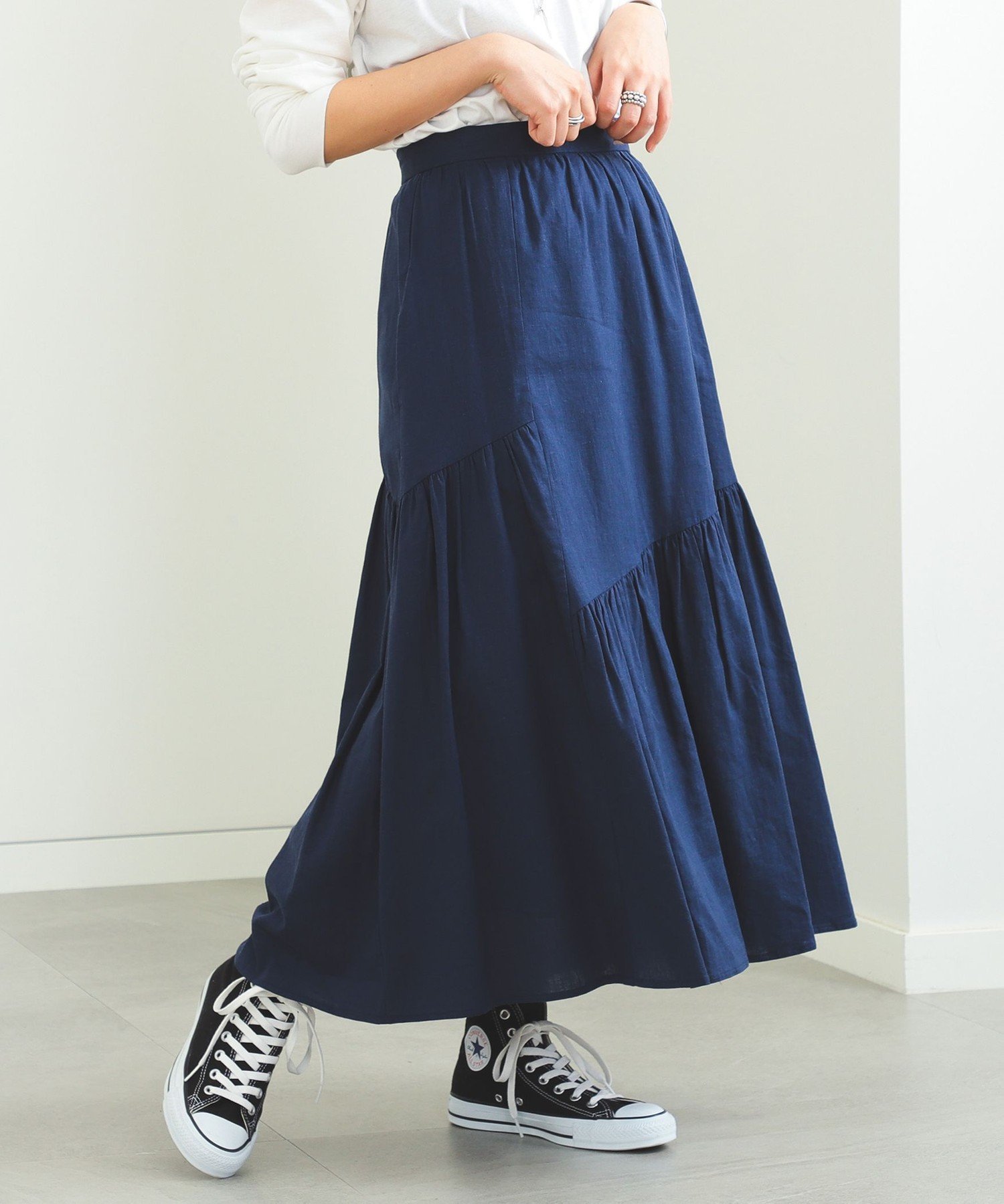 【その他のブランド/Other】のBEAMS HEART / ギャザー ティアードスカート インテリア・キッズ・メンズ・レディースファッション・服の通販 founy(ファニー) 　ファッション　Fashion　レディースファッション　WOMEN　スカート　Skirt　ティアードスカート　Tiered Skirts　ギャザー　Gather　ティアードスカート　Tiered Skirt　フレア　Flare　リネン　Linen　NAVY|ID: prp329100004525928 ipo3291000000032009545