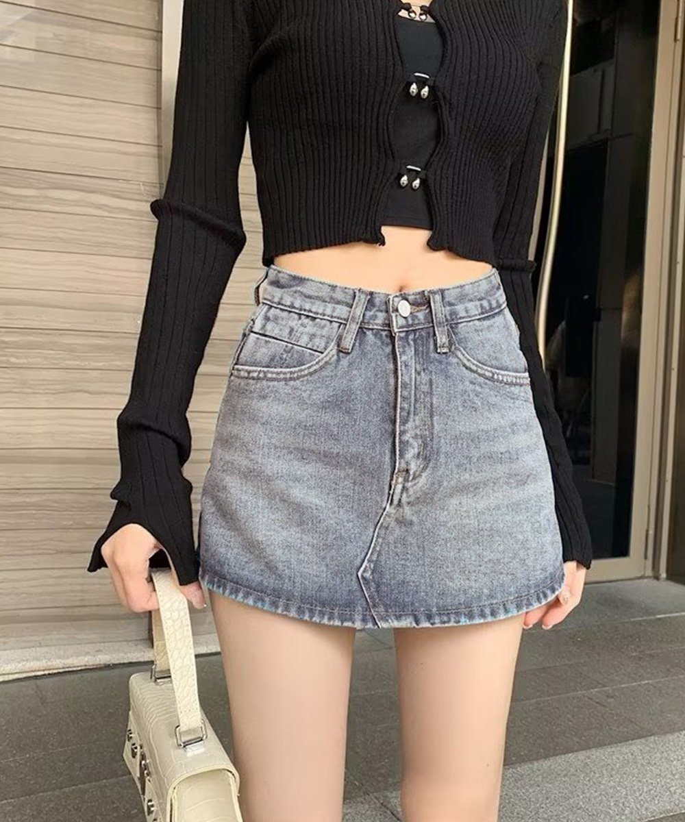 【ミニミニストア/miniministore】のデニムスカパン キュロットスカート韓国風 インテリア・キッズ・メンズ・レディースファッション・服の通販 founy(ファニー) 　ファッション　Fashion　レディースファッション　Fashion for Women　スカート　Skirts　キュロットスカート　Culottes & Wide-Leg Shorts　ショート　Short, Short Length　ミニスカート　Mini Skirt, Short Skirt　ロング　Long, Long-Length　人気　Popular, Best Seller　台形　A-Line, Trapezoid Shape　サックスブルー|ID: prp329100004526010 ipo3291000000033160744