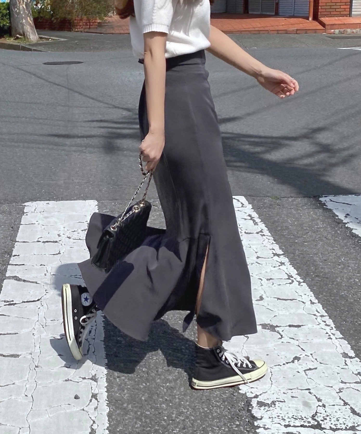 【ジュノア/JUNOAH】のスリットマーメイドロングスカート薄手伸縮 インテリア・キッズ・メンズ・レディースファッション・服の通販 founy(ファニー) 　ファッション　Fashion　レディースファッション　WOMEN　スカート　Skirt　ロングスカート　Long Skirt　ダークグレー|ID: prp329100004526026 ipo3291000000032009958