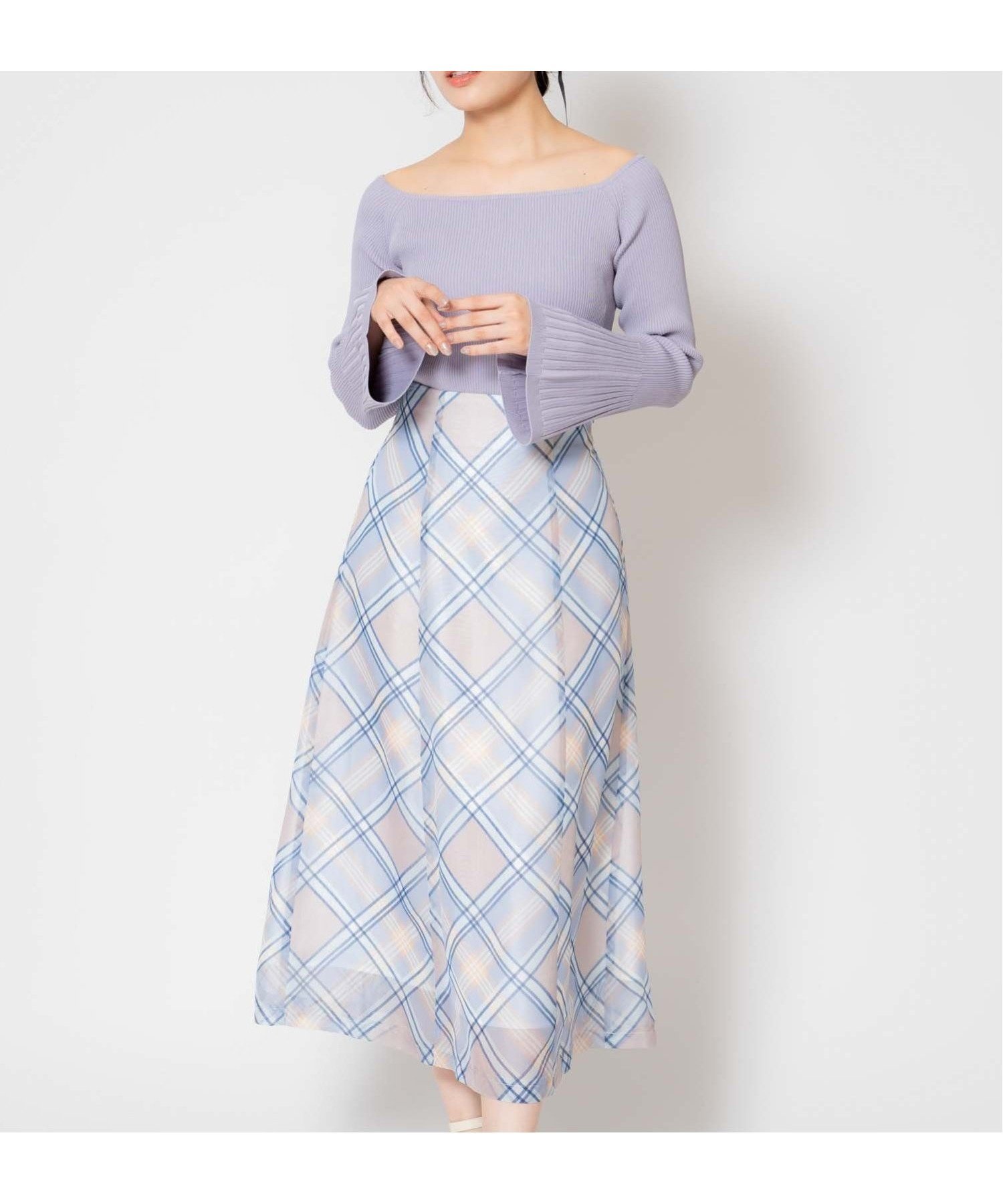 【ノエラ/Noela】のパターンスカート インテリア・キッズ・メンズ・レディースファッション・服の通販 founy(ファニー) 　ファッション　Fashion　レディースファッション　Ladies' Fashion Online　スカート　Skirt　チェック　Check　ドット　Dot　パターン　Pattern　フレア　Flare　ポケット　Pocket　ブルー|ID: prp329100004526042 ipo3291000000032592309