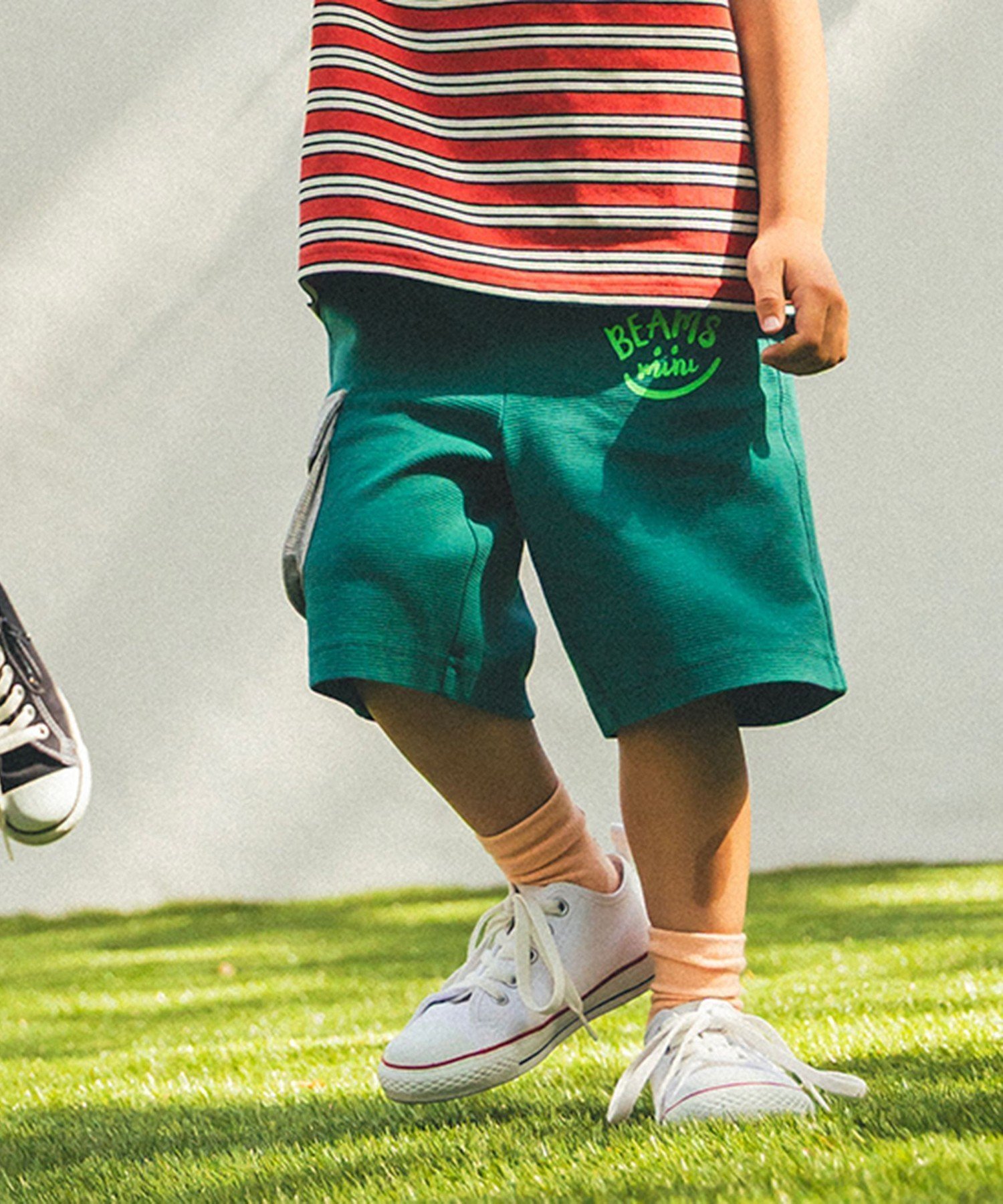 【ビームス ミニ/BEAMS mini / KIDS】のリップル スマイル ショートパンツ 2025SS(90~150cm) インテリア・キッズ・メンズ・レディースファッション・服の通販 founy(ファニー) 　ファッション　Fashion　キッズファッション　Fashion for Kids　ボトムス　Bottoms　2025年　2025　2025春夏・S/S　Spring/Summer 2025 SS25　ショート　Short, Short Length　プリント　Print, Printed Pattern　ポケット　Pocket, Pocket Detail　GREEN|ID: prp329100004526058 ipo3291000000033447809