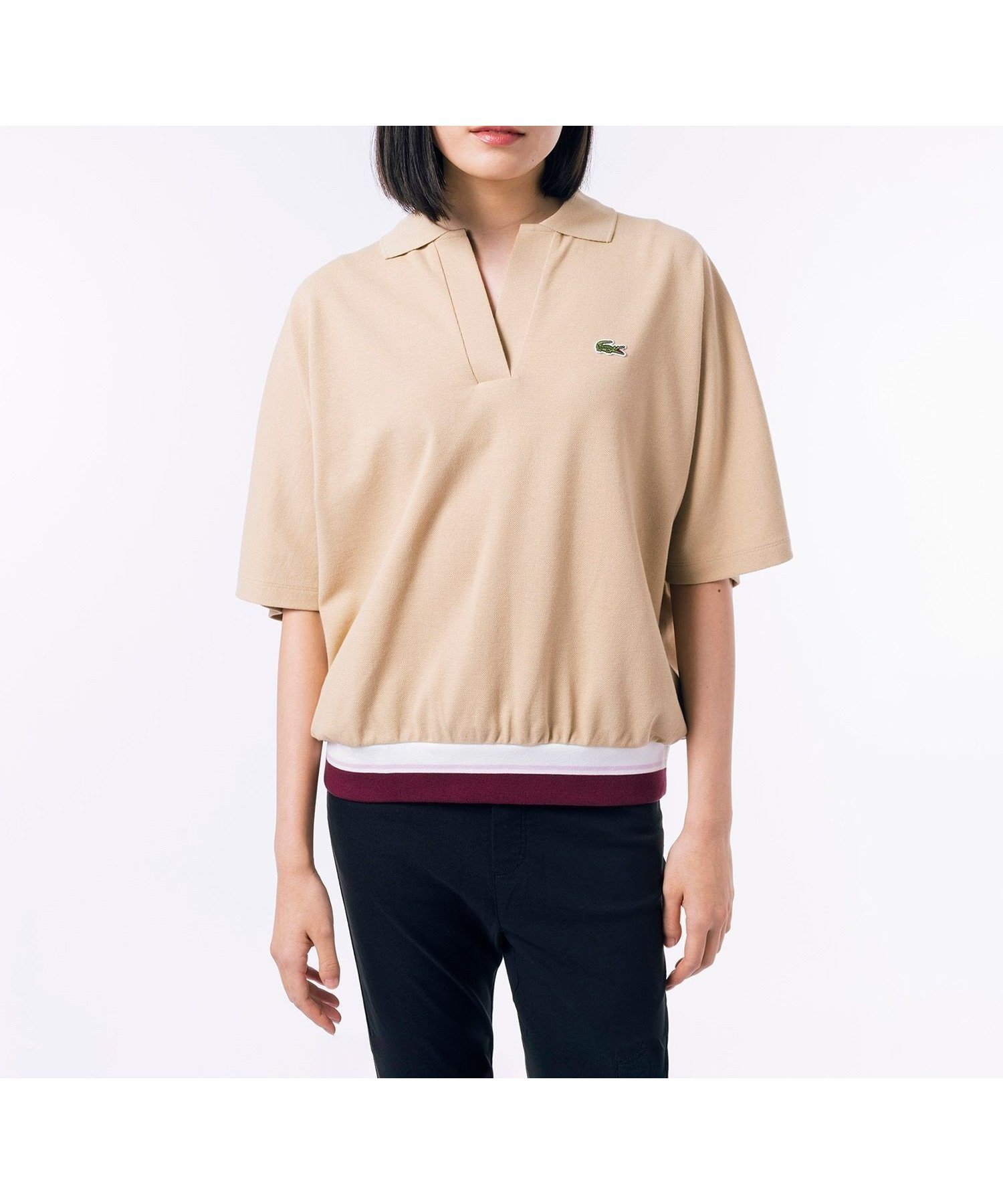 【ラコステ/LACOSTE】のドルマンスリーブスキッパーネックポロシャツ インテリア・キッズ・メンズ・レディースファッション・服の通販 founy(ファニー) 　ファッション　Fashion　レディースファッション　WOMEN　トップス・カットソー　Tops/Tshirt　シャツ/ブラウス　Shirts/Blouses　ポロシャツ　Polo Shirts　シンプル　Simple　スキッパー　Skipper　トレンド　Trend　ポロシャツ　Polo Shirt　ワイド　Wide　人気　Popularity　鹿の子　Pique　ベージュ|ID: prp329100004526109 ipo3291000000032010317