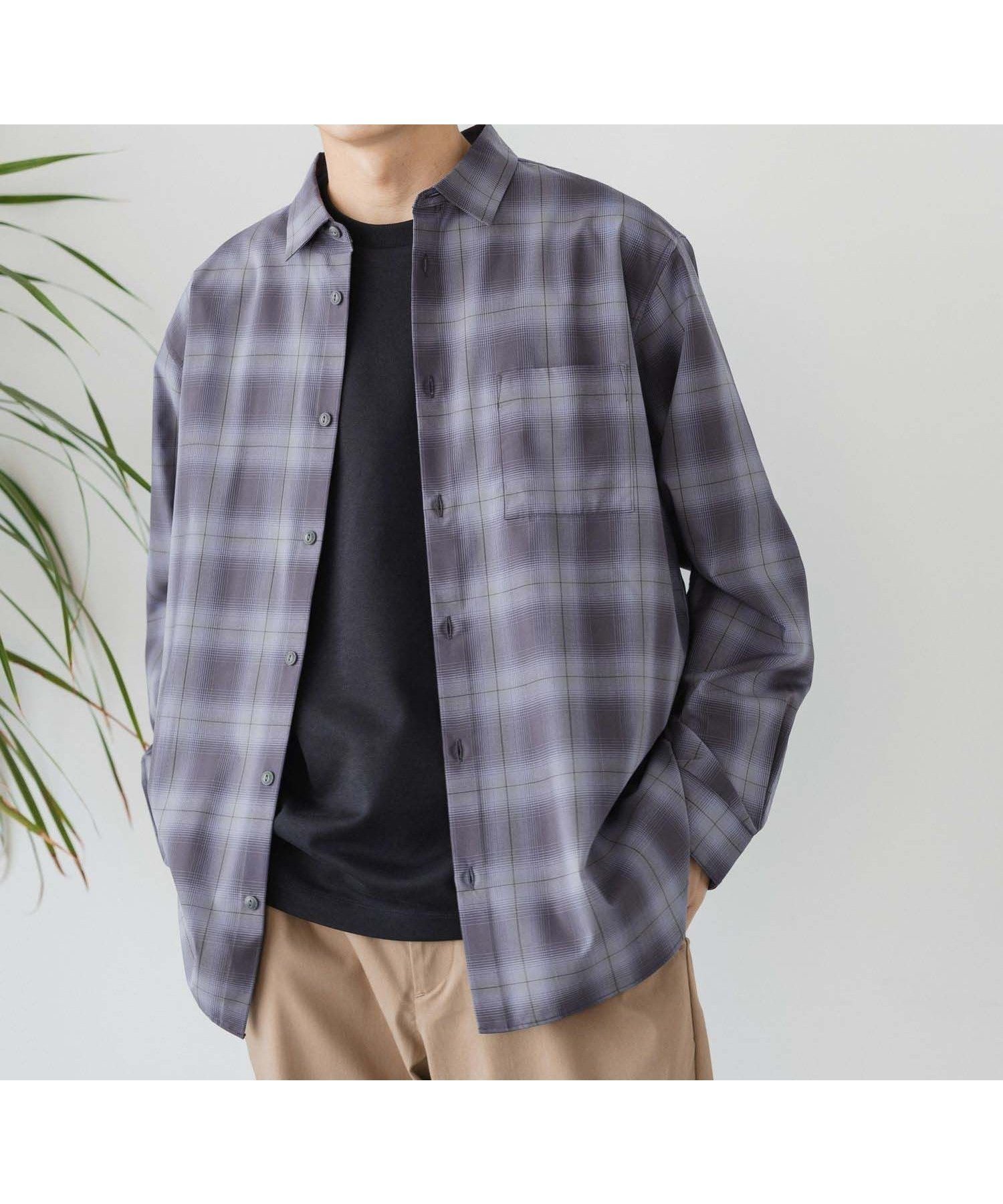 【グローバルワーク/GLOBAL WORK / MEN】のサラサマレギュラーシャツ/長袖/234563 インテリア・キッズ・メンズ・レディースファッション・服の通販 founy(ファニー) 　ファッション　Fashion　メンズファッション　Fashion for Men　おすすめ　Recommended / Our Picks　インナー　Innerwear　リラックス　Relax, Relaxed Fit　エレガント 上品　Elegant　長袖　Long Sleeve, Full Sleeve　ブルー×オンブレチェック87|ID: prp329100004526127 ipo3291000000033560161