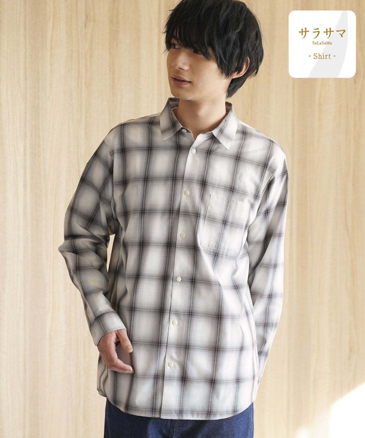 【グローバルワーク/GLOBAL WORK / MEN】のサラサマレギュラーシャツ/長袖/234563 インテリア・キッズ・メンズ・レディースファッション・服の通販 founy(ファニー) 　ファッション　Fashion　メンズファッション　Fashion for Men　おすすめ　Recommended / Our Picks　インナー　Innerwear　リラックス　Relax, Relaxed Fit　エレガント 上品　Elegant　長袖　Long Sleeve, Full Sleeve　オフ×オンブレチェック05|ID: prp329100004526127 ipo3291000000033560163