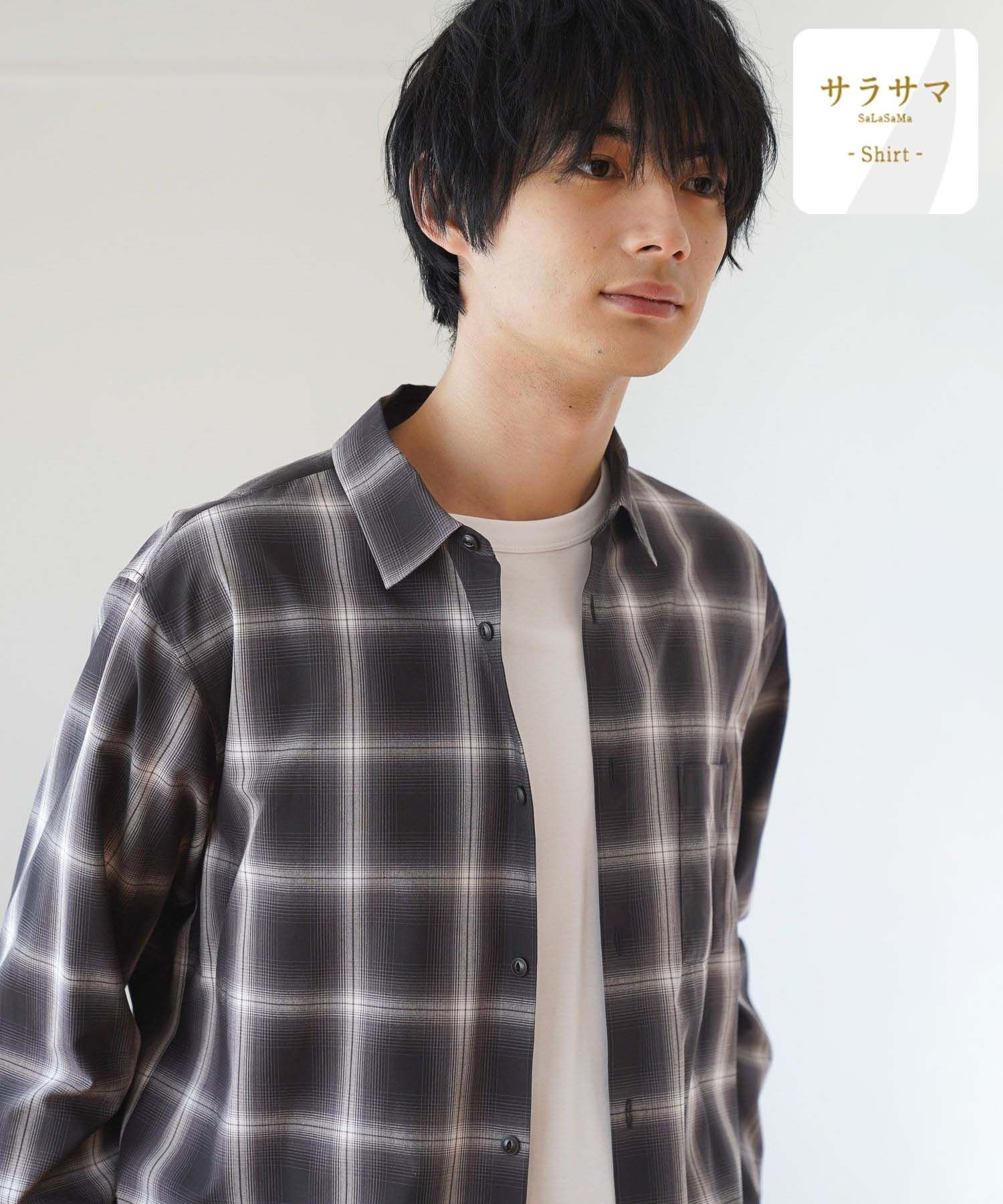 【グローバルワーク/GLOBAL WORK / MEN】のサラサマレギュラーシャツ/長袖/234563 インテリア・キッズ・メンズ・レディースファッション・服の通販 founy(ファニー) 　ファッション　Fashion　メンズファッション　Fashion for Men　おすすめ　Recommended / Our Picks　インナー　Innerwear　リラックス　Relax, Relaxed Fit　エレガント 上品　Elegant　長袖　Long Sleeve, Full Sleeve　ブラック×オンブレチェック09|ID: prp329100004526127 ipo3291000000033560164