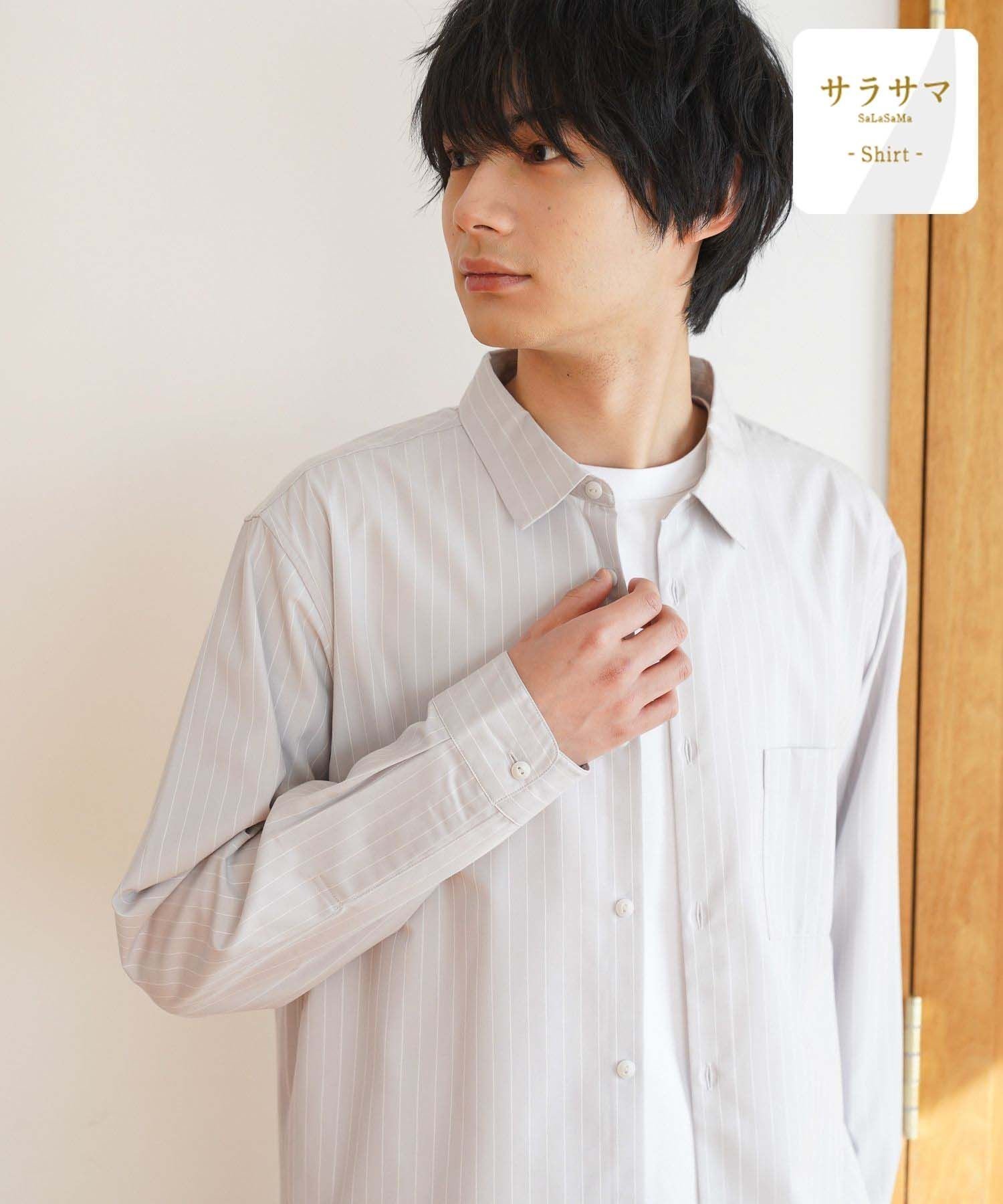 【グローバルワーク/GLOBAL WORK / MEN】のサラサマレギュラーシャツ/長袖/234563 インテリア・キッズ・メンズ・レディースファッション・服の通販 founy(ファニー) 　ファッション　Fashion　メンズファッション　Fashion for Men　おすすめ　Recommended / Our Picks　インナー　Innerwear　リラックス　Relax, Relaxed Fit　エレガント 上品　Elegant　長袖　Long Sleeve, Full Sleeve　グレージュ×ピンストライプ50|ID: prp329100004526127 ipo3291000000033560167